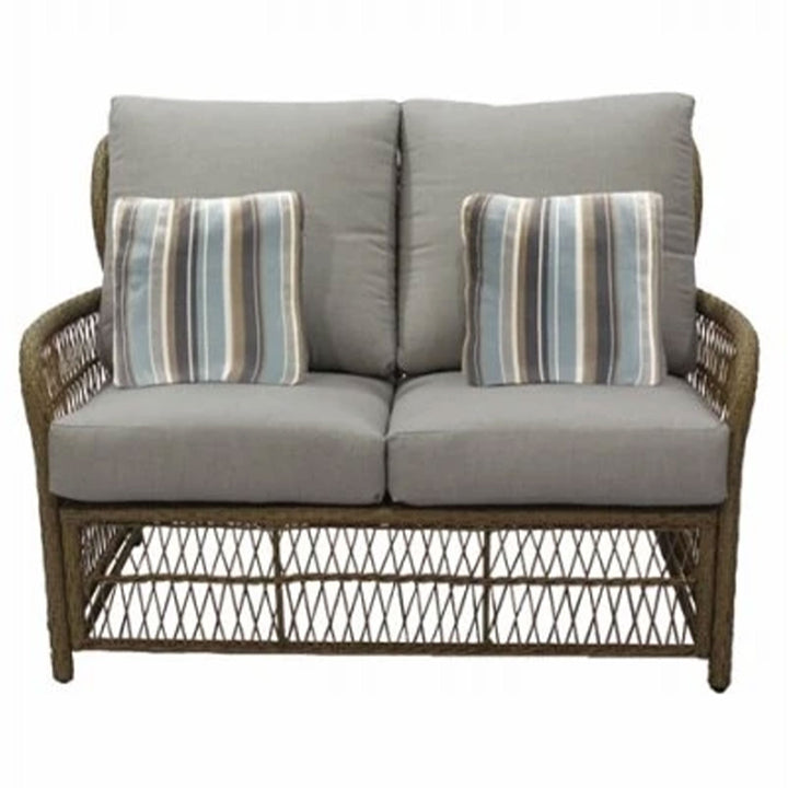 Four Seasons Courtyard Positano Wicker Cushioned Loveseat w/ 2 Accessory Pillows - VMInnovations