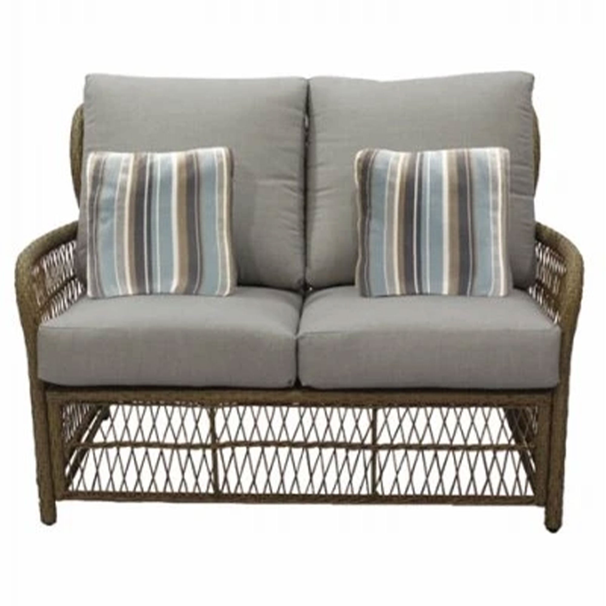Four Seasons Courtyard Positano Wicker Cushioned Loveseat w/ 2 Accessory Pillows - VMInnovations