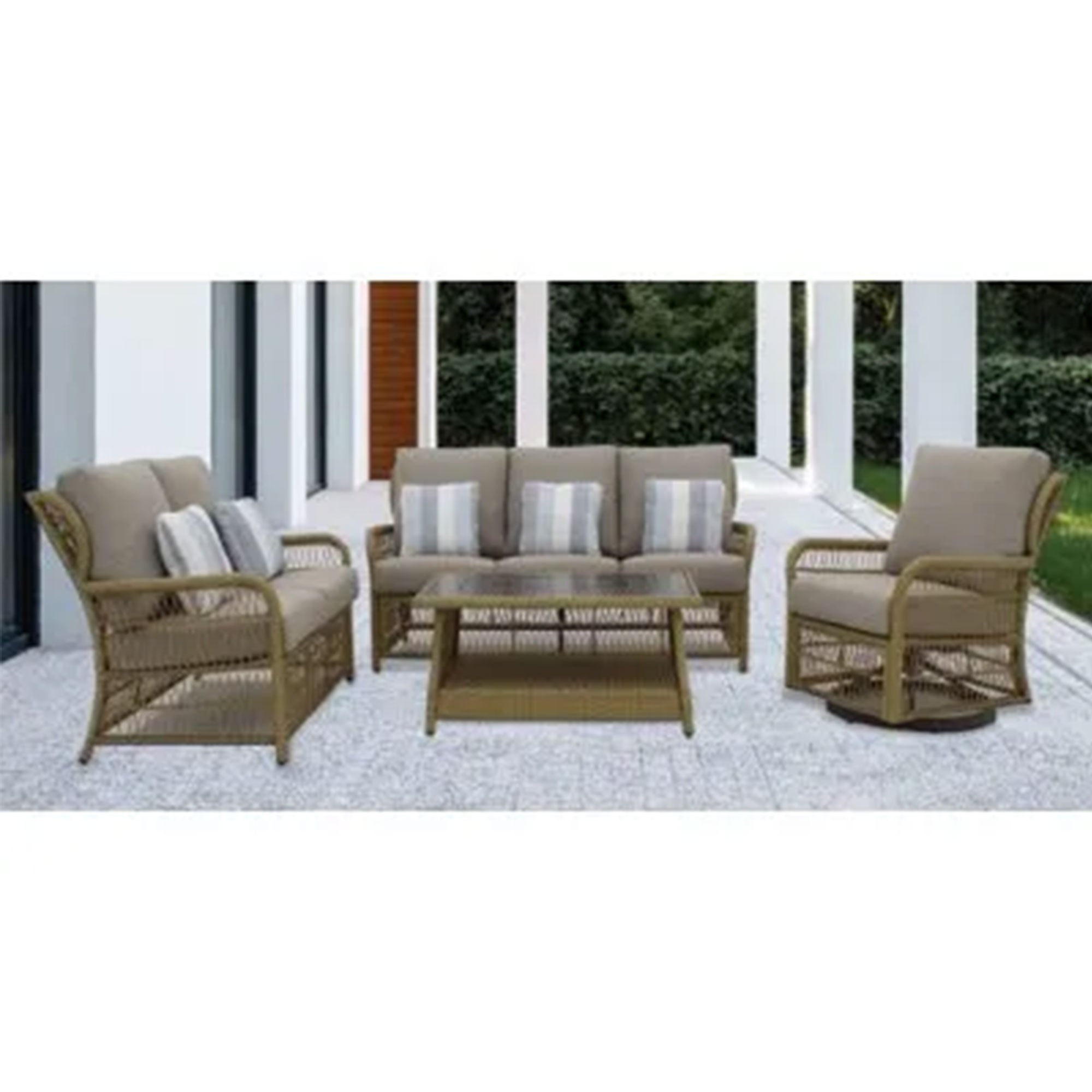 Four Seasons Courtyard Positano Wicker Cushioned Loveseat w/ 2 Accessory Pillows - VMInnovations