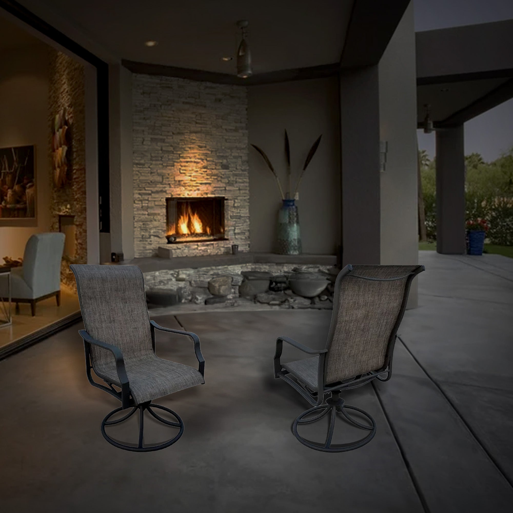 Four Seasons Courtyard 6pc Swivel Rocker Chair Set w/ Aluminum Frame (Used) - VMInnovations