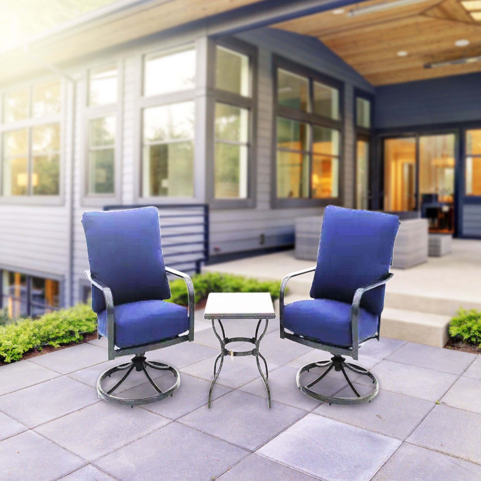 Four Seasons Courtyard Brookfield 3pc Deep Seating Patio Set, Navy (Open Box) - VMInnovations