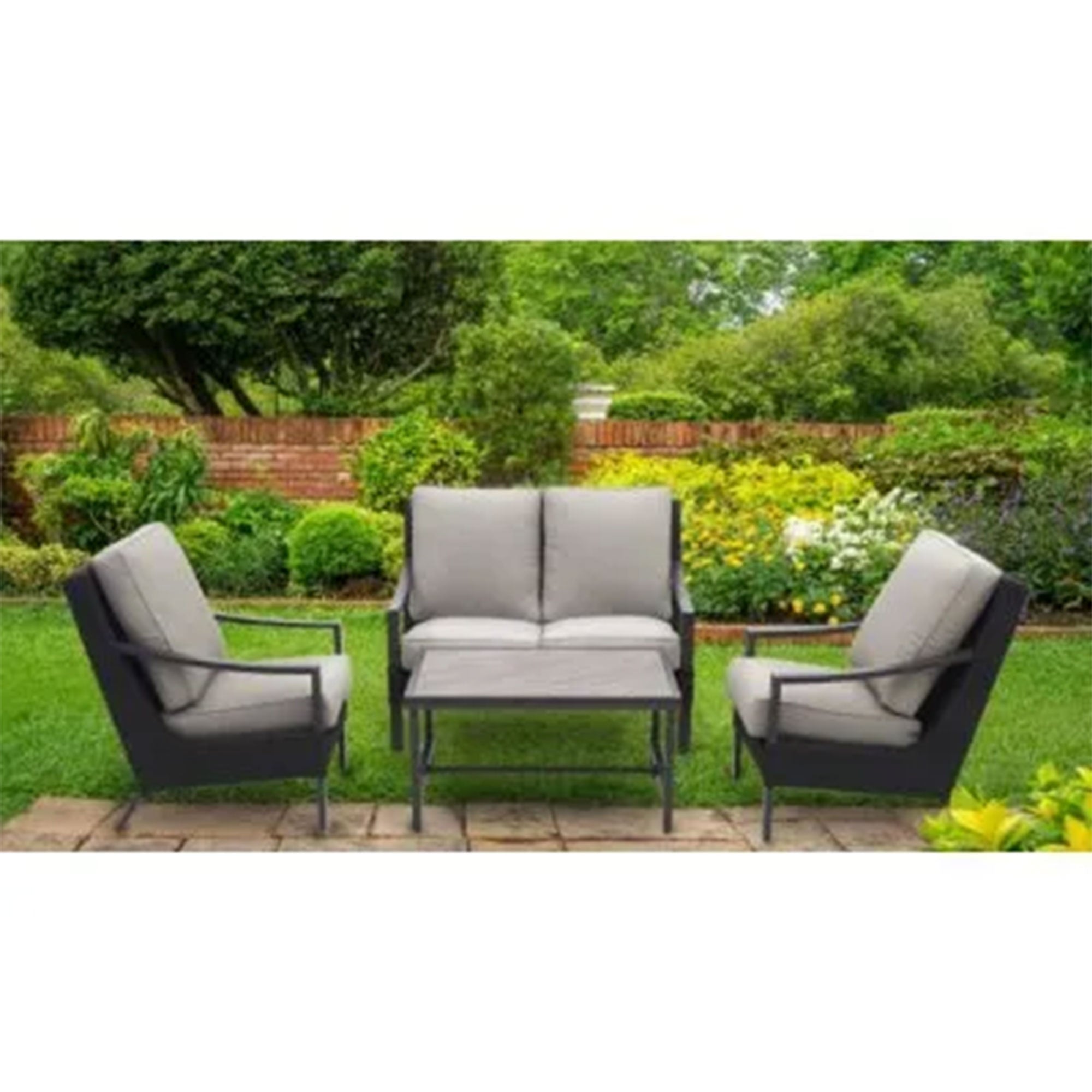 Four Seasons Courtyard Wilmette 4 Piece Sleek Deep Seating Chat Set, Neutral - VMInnovations