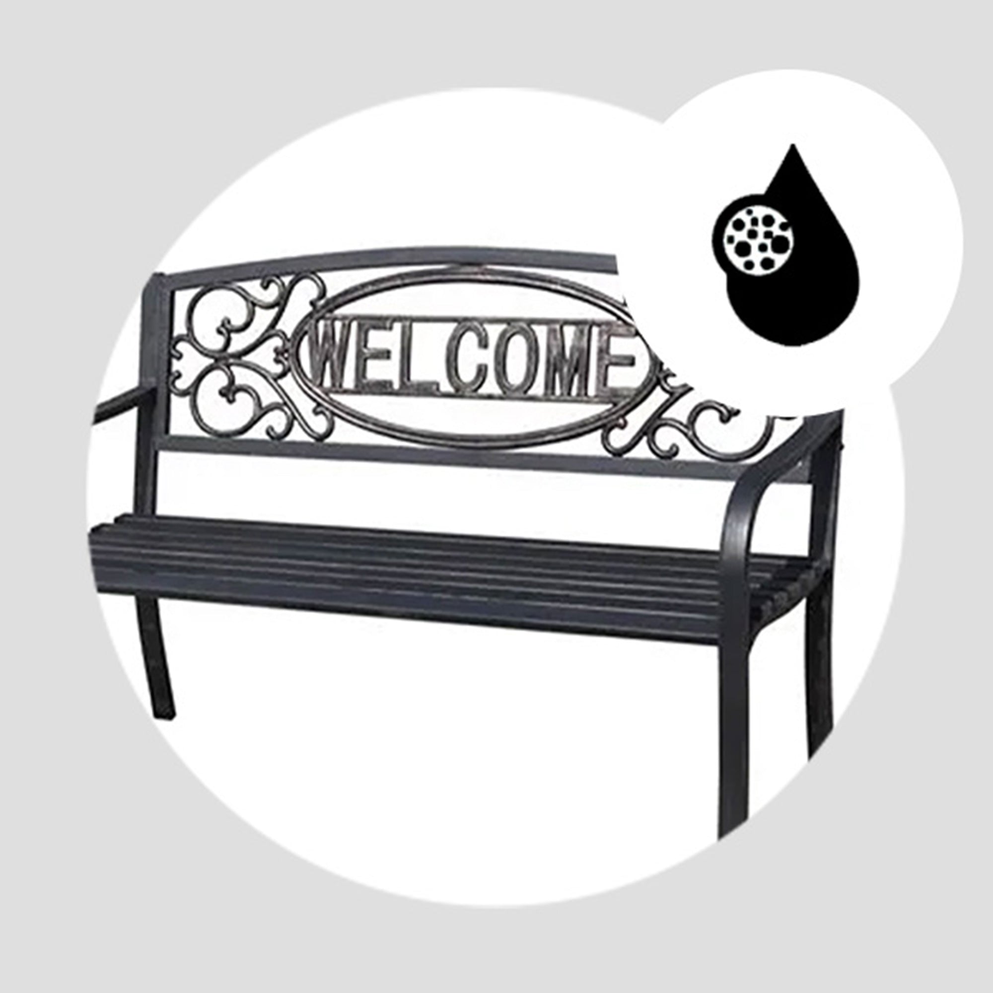 Four Seasons Courtyard Welcome Steel Park Bench with 500 Pound Capacity, Black - VMInnovations