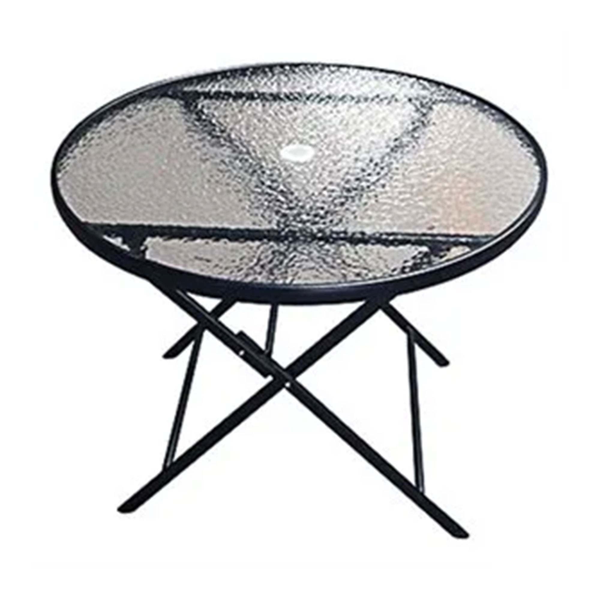 Four Seasons Courtyard Marbella Glass Top Dining Table with Umbrella Hole, Black - VMInnovations