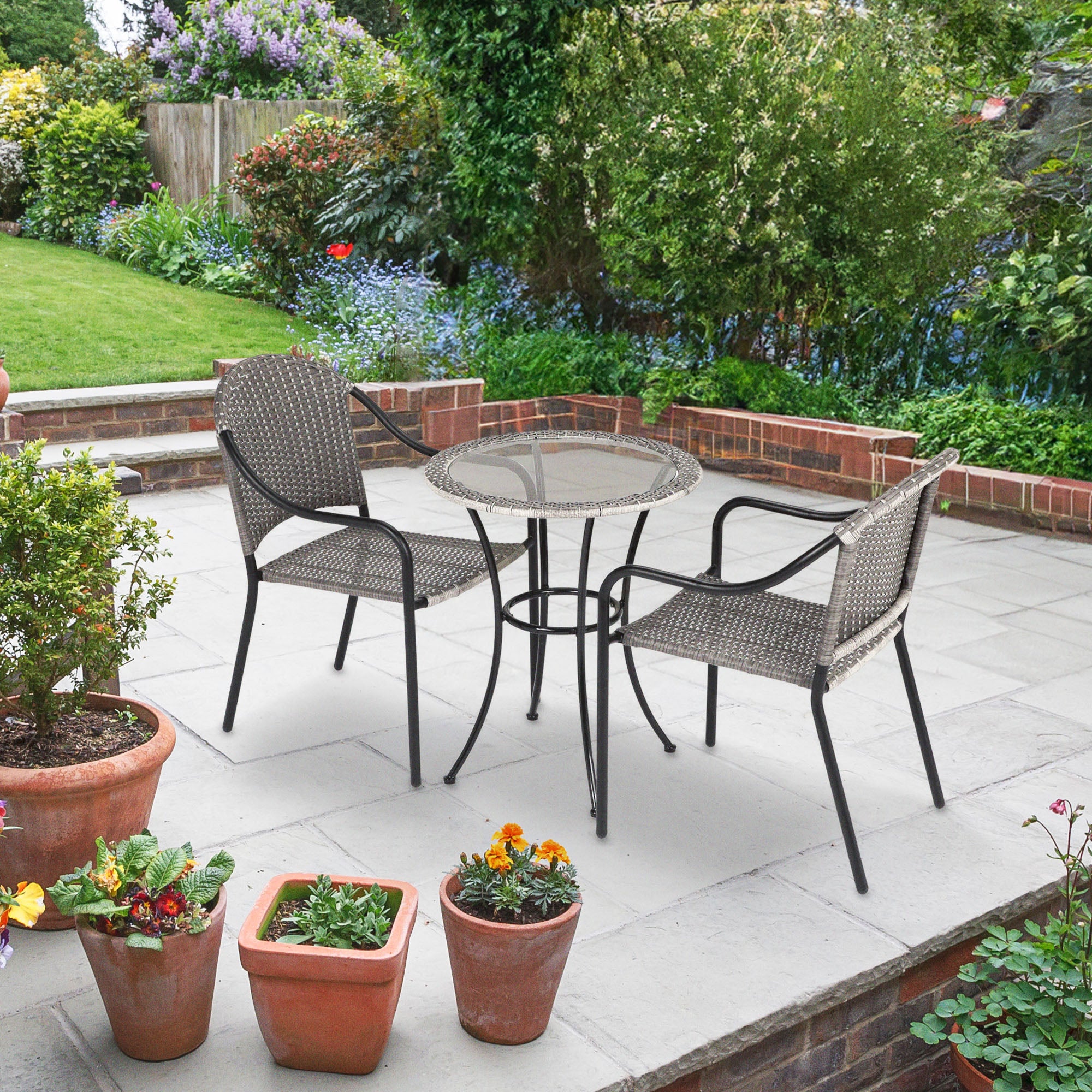 Four Seasons Courtyard 24" Wicker Modern Bistro Patio Table, Gray (Open Box) - VMInnovations