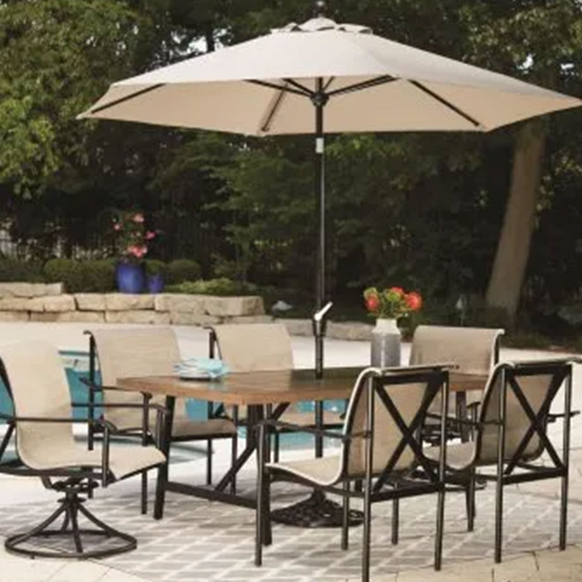 Four Seasons Courtyard 2 Tone Aluminum Eastport Slat Top Patio Dining Table - VMInnovations