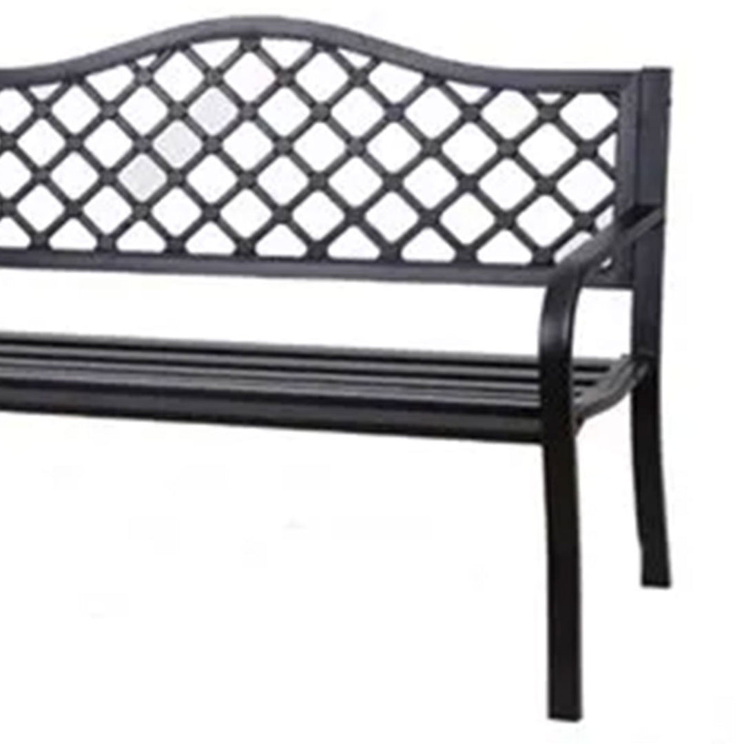 Four Seasons Courtyard Steel Park Bench with Lattice Seat Back Design, Black - VMInnovations