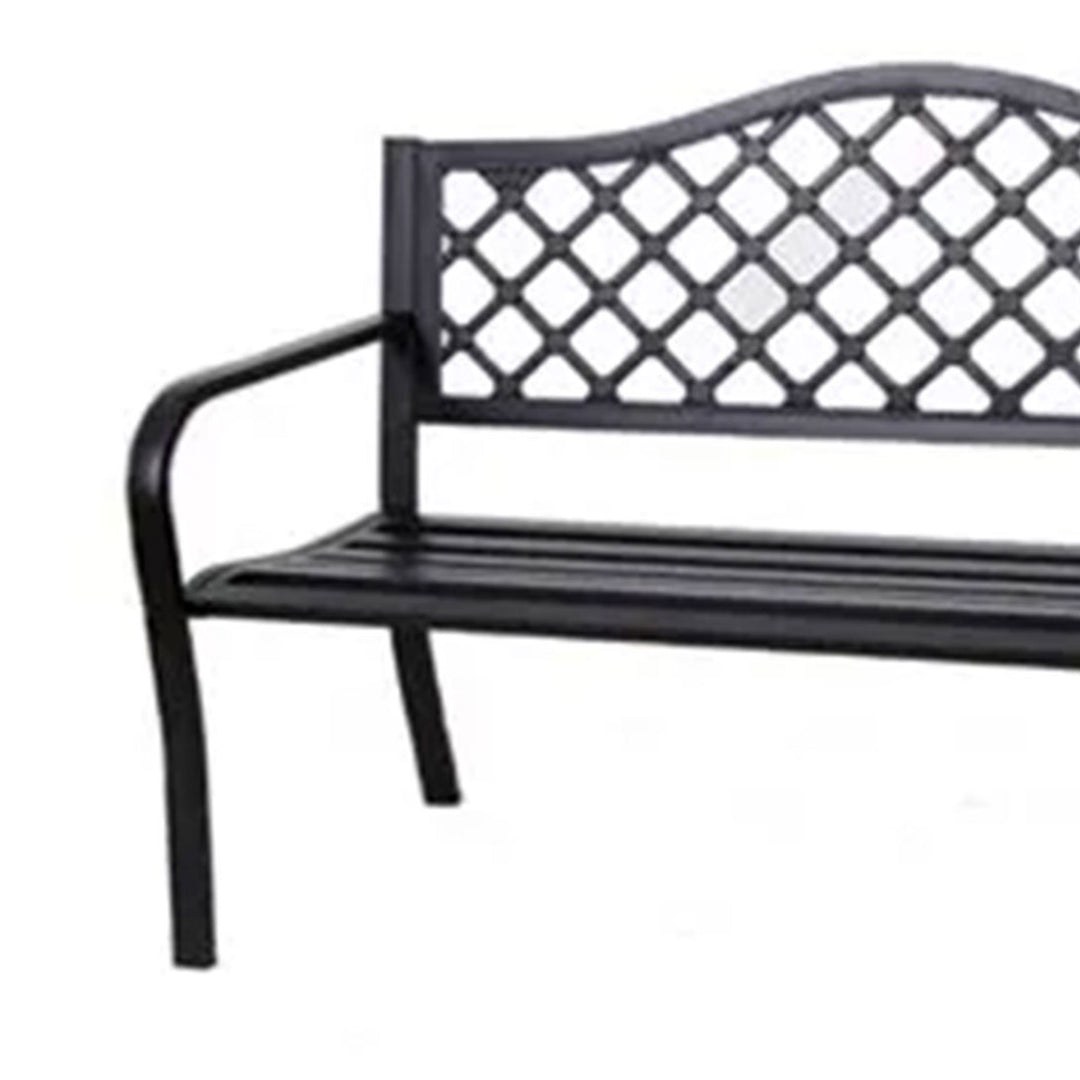 Four Seasons Courtyard Steel Park Bench with Lattice Seat Back Design, Black - VMInnovations