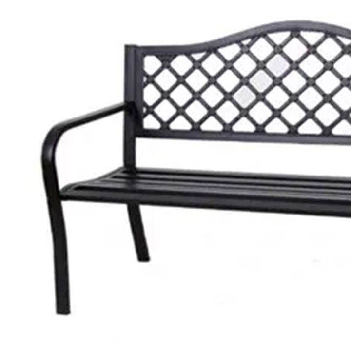 Four Seasons Courtyard Steel Park Bench with Lattice Seat Back Design, Black - VMInnovations