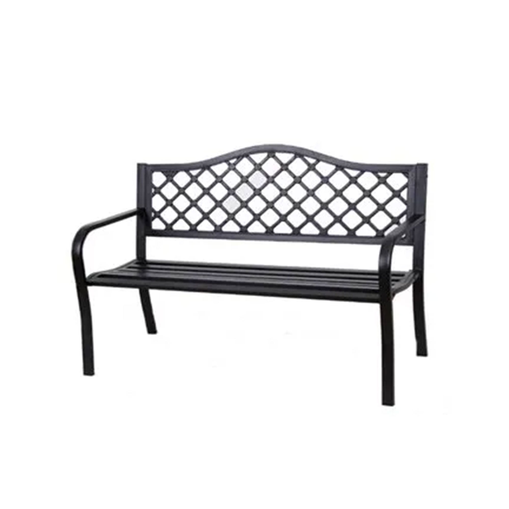 Four Seasons Courtyard Steel Park Bench w/Lattice Seat Back Design, Black (Used) - VMInnovations