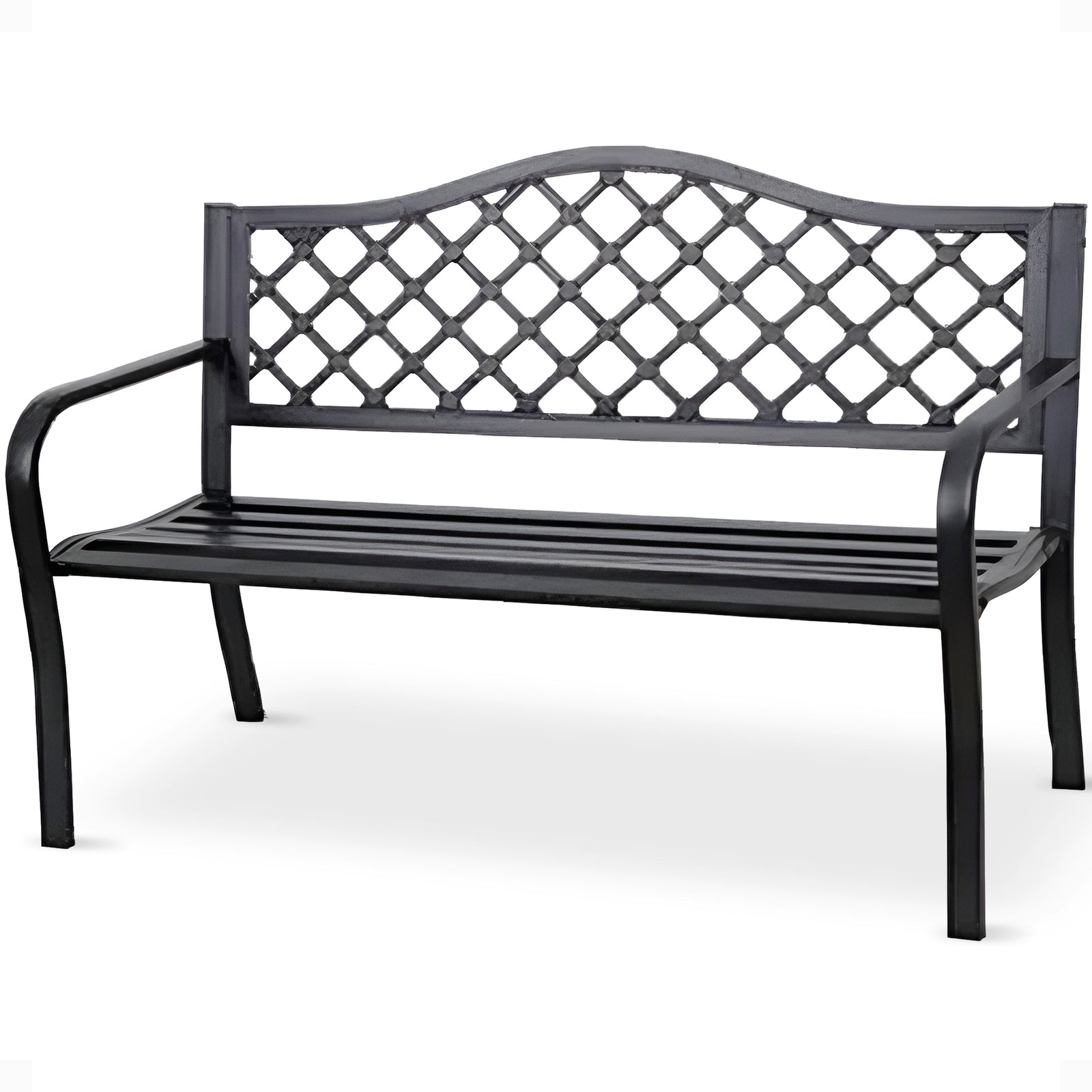 Four Seasons Courtyard Steel Park Bench with Lattice Seat Back Design, Black - VMInnovations