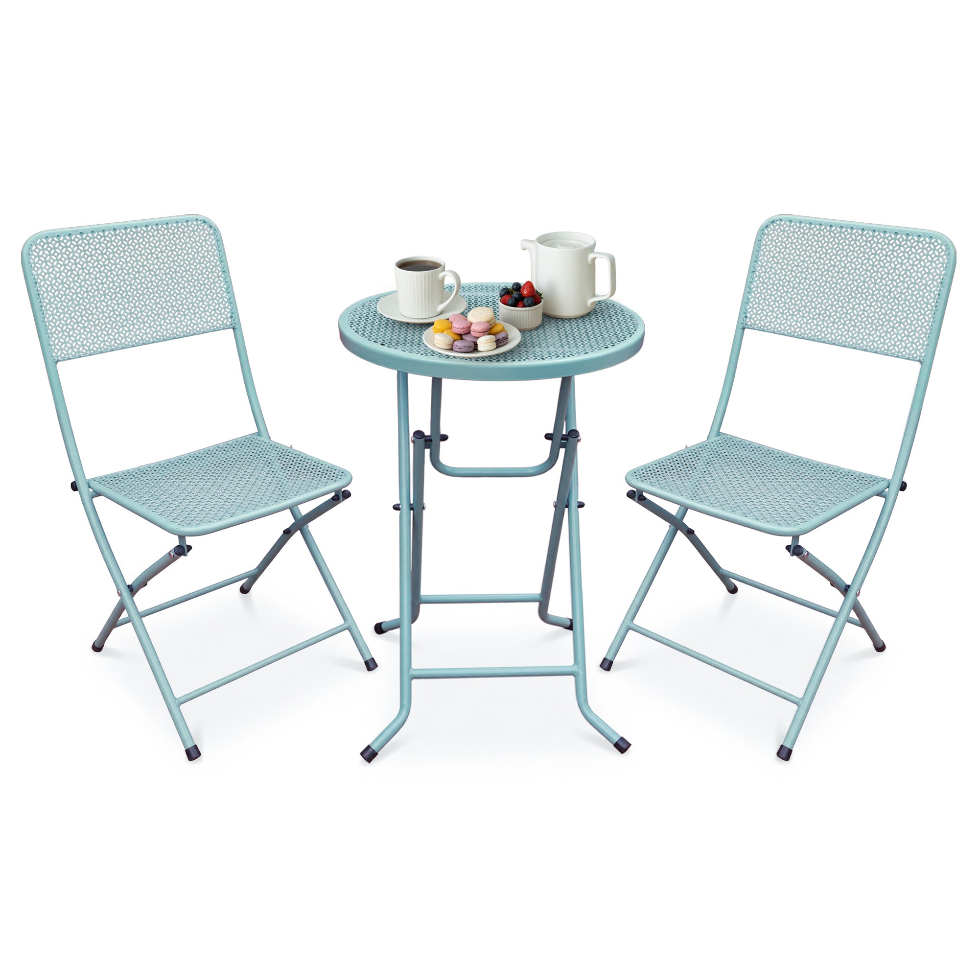 Four Seasons Courtyard Padova Foldable 3 Piece Steel Bistro Dining Set, Blue - VMInnovations