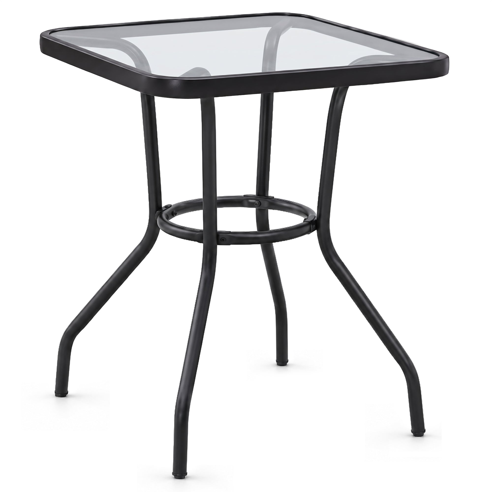 Four Seasons Courtyard Sunny Isles Tempered Glass Top Patio Dining Table, Black
