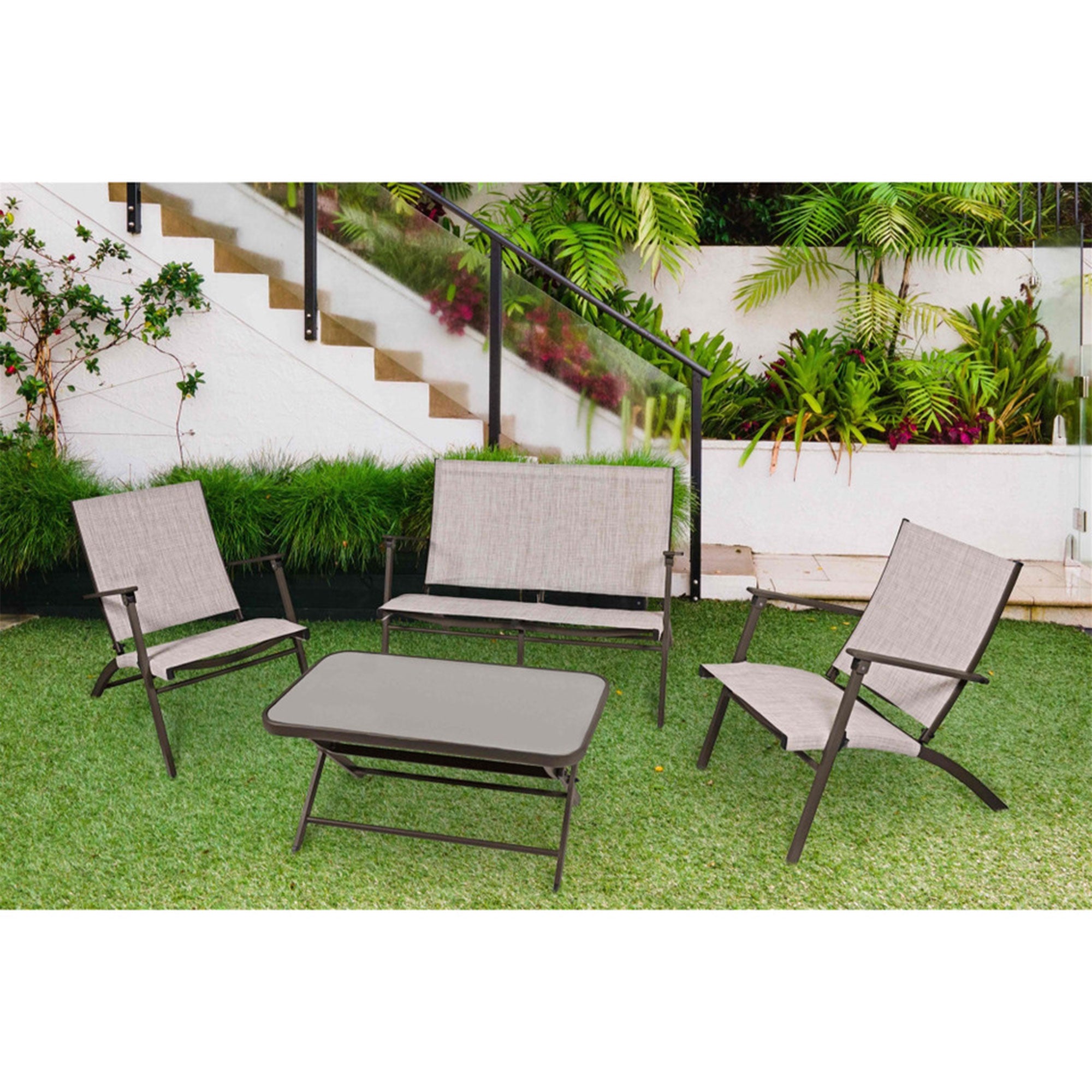 Four Seasons Courtyard Novara 4 PC Steel Folding Outdoor Conversation (Open Box)