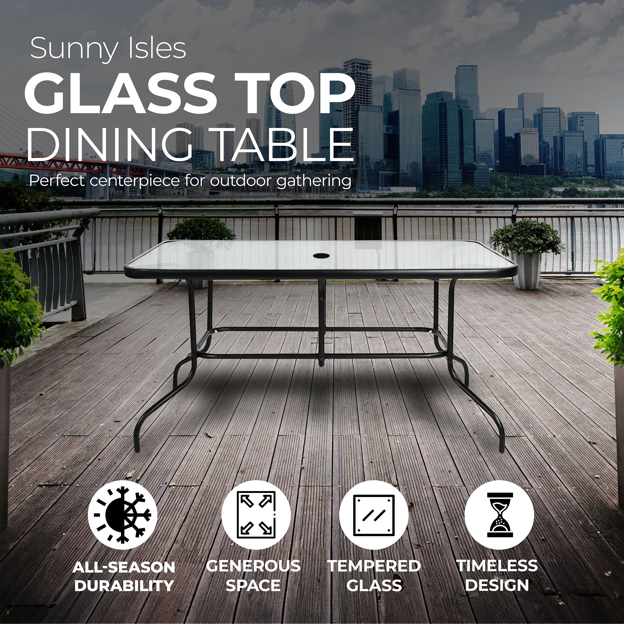 Four Seasons Courtyard Sunny Isle Glass Top Dining Table w/Tempered Glass (Used) - VMInnovations