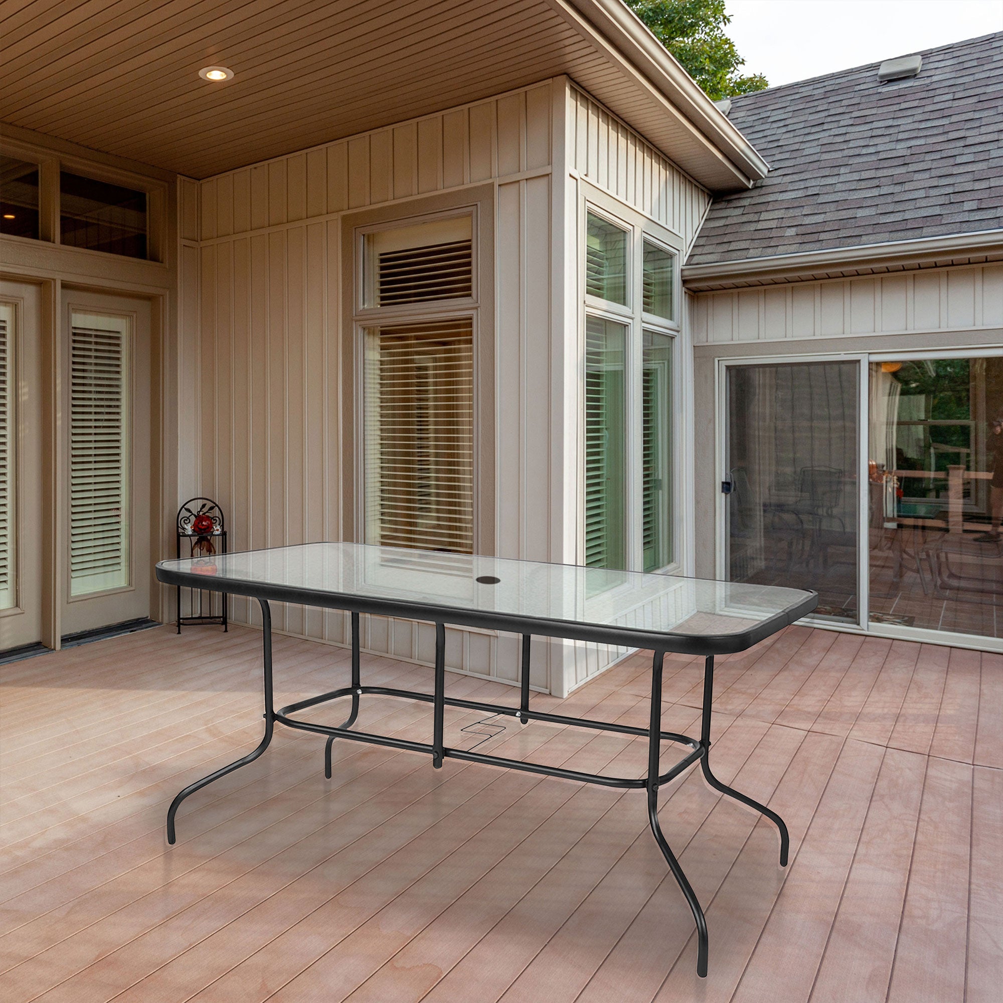 Four Seasons Courtyard Sunny Isle Glass Top Dining Table w/Tempered Glass (Used) - VMInnovations