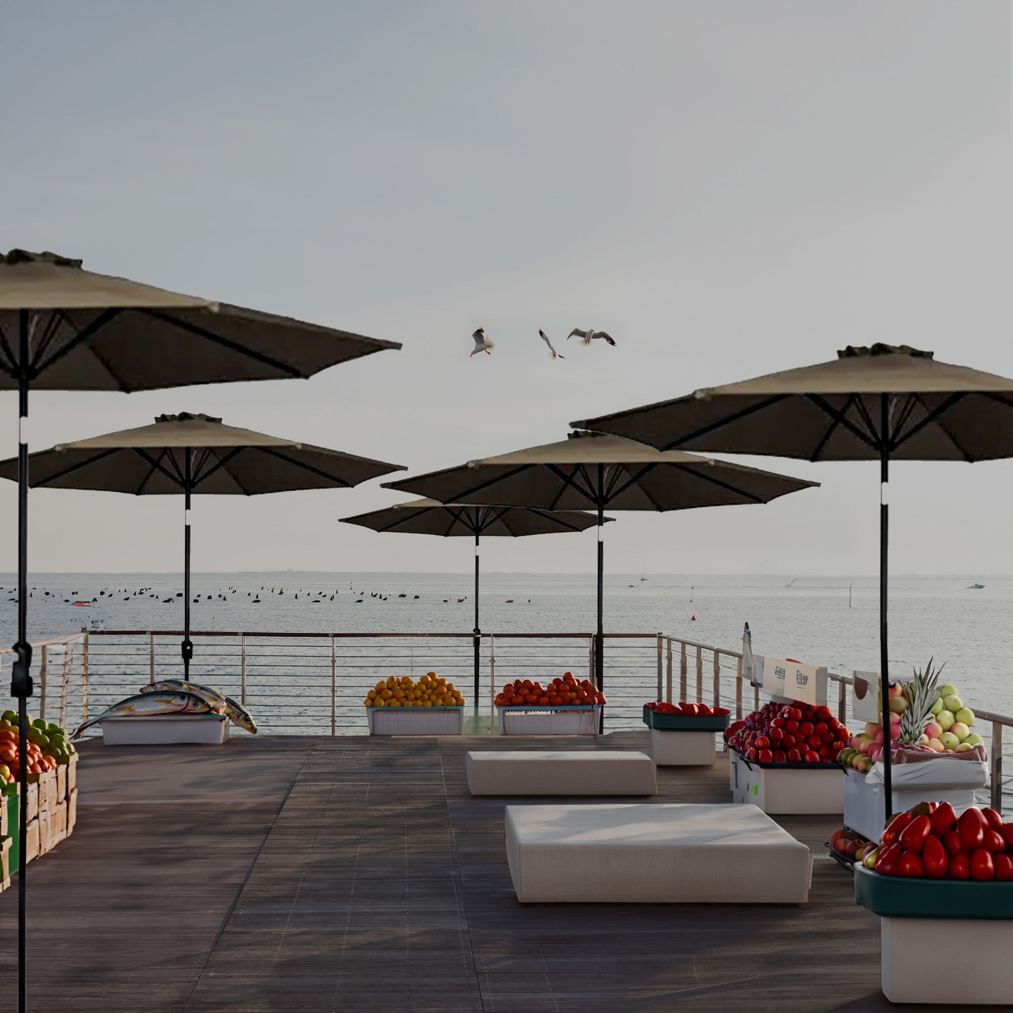Four Seasons Courtyard 9ft Olefin Fabric Belmont Market Umbrella, Taupe (Used) - VMInnovations