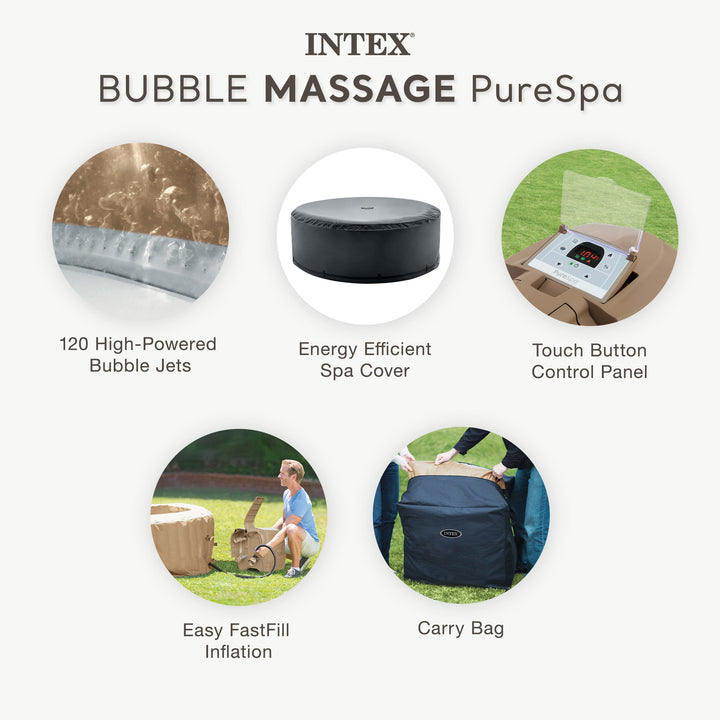 Intex 4 Person Bubble Massage Inflatable Hot Tub Spa Set, Sahara Tan (For Parts) - VMInnovations