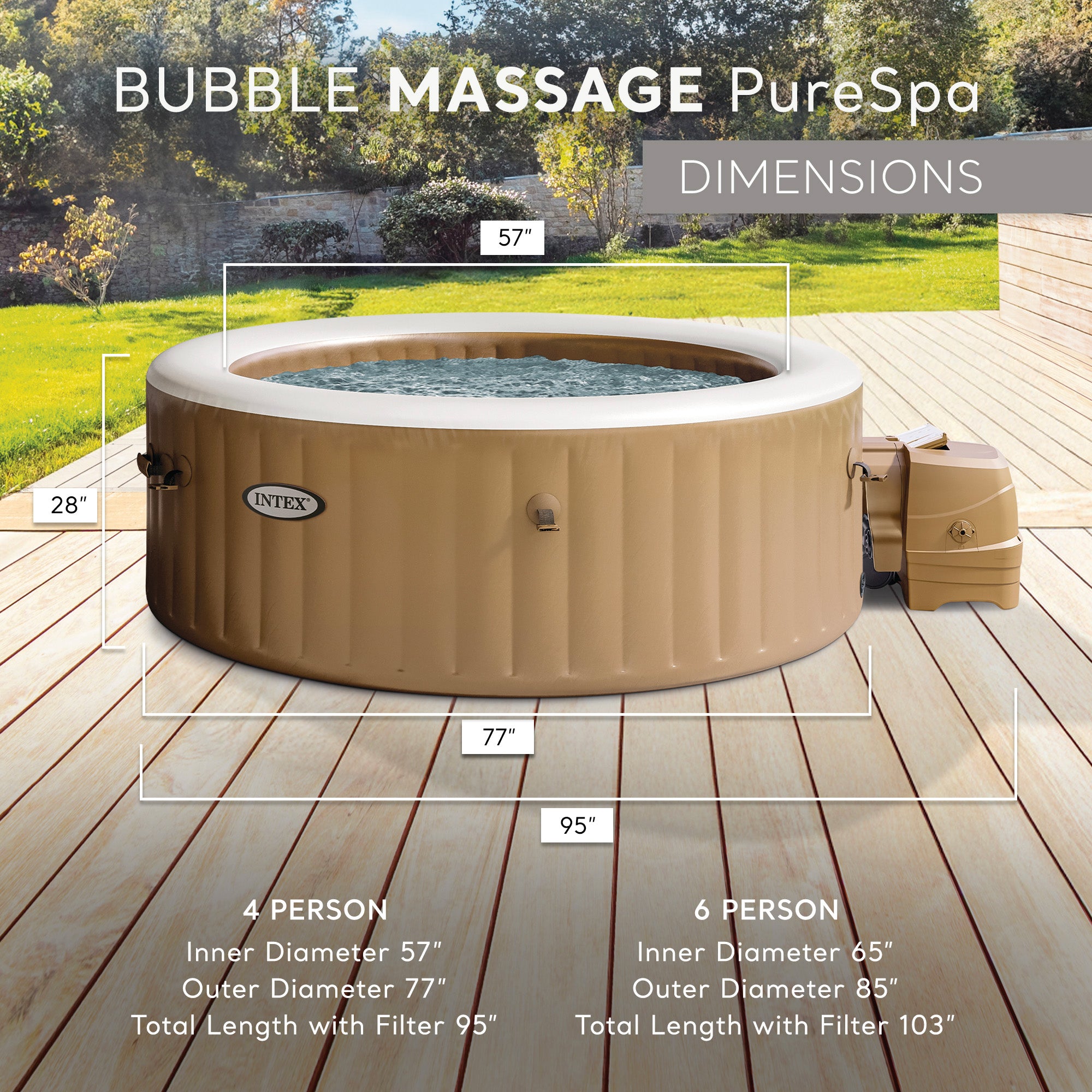 Intex 4 Person Bubble Massage Inflatable Hot Tub Spa Set, Sahara Tan (Open Box)