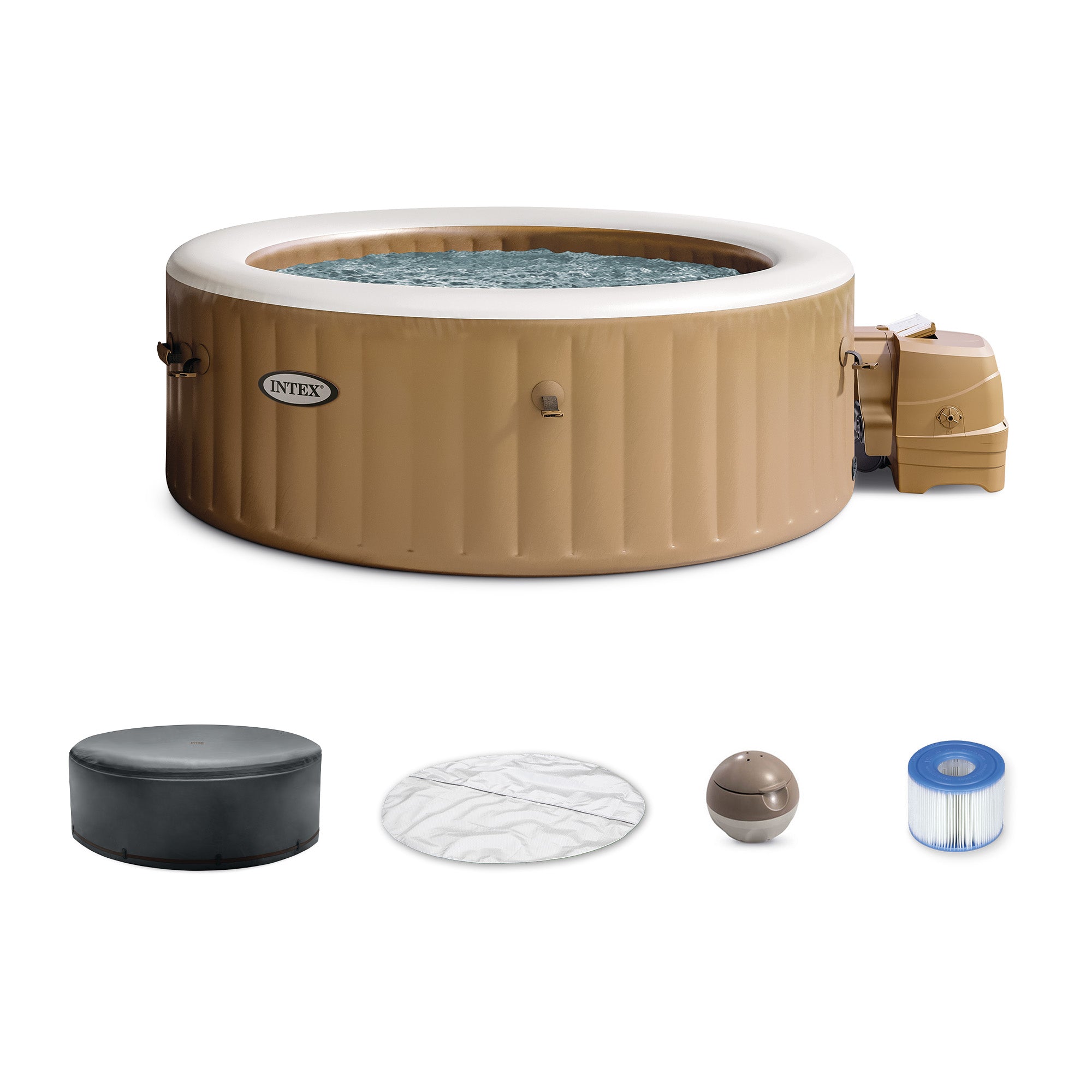 Intex 4 Person Bubble Massage Inflatable Hot Tub Spa Set, Sahara Tan (Open Box)