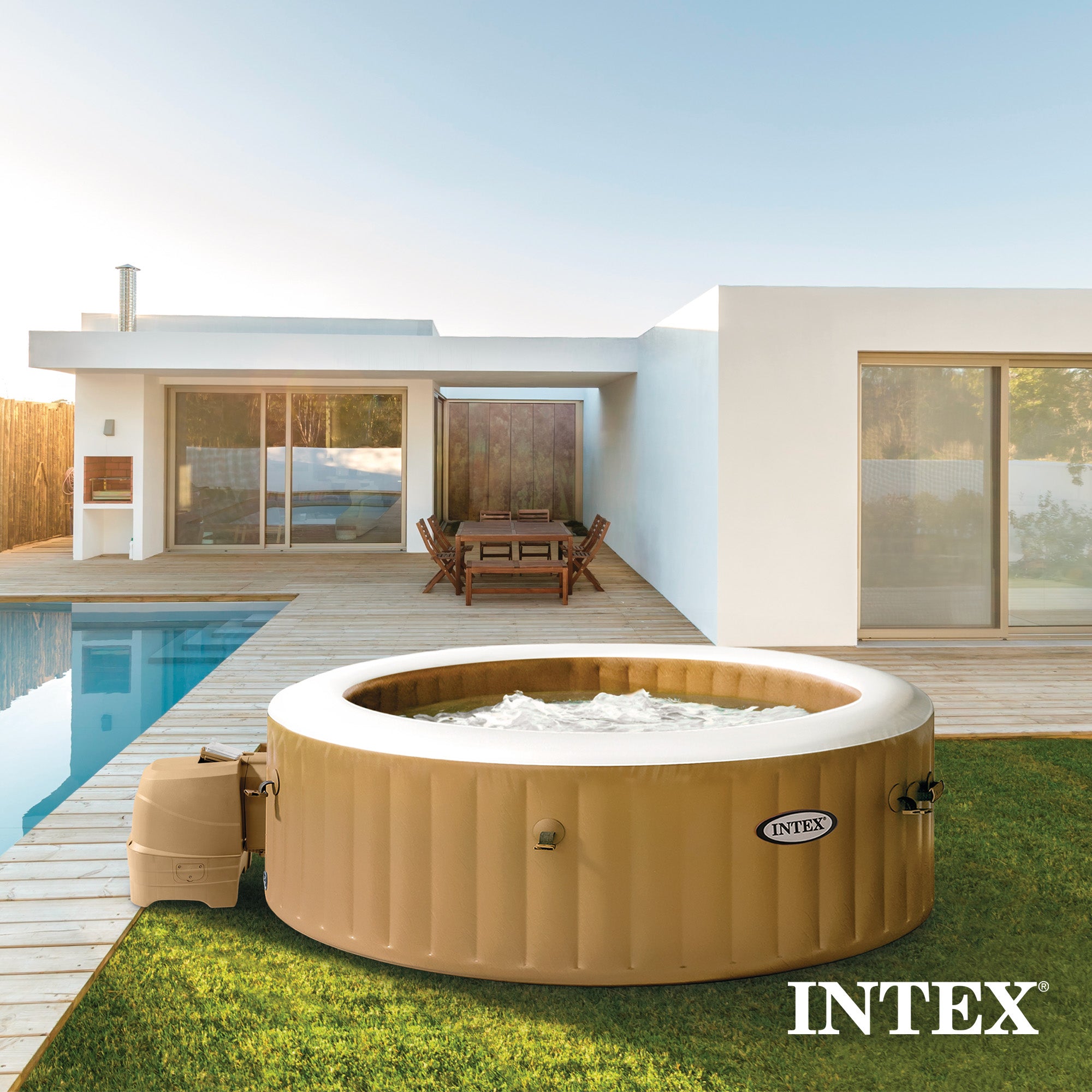 Intex PureSpa 6 Person Bubble Massage Inflatable Hot Tub Spa Set, Sahara Tan (For Parts) - VMInnovations
