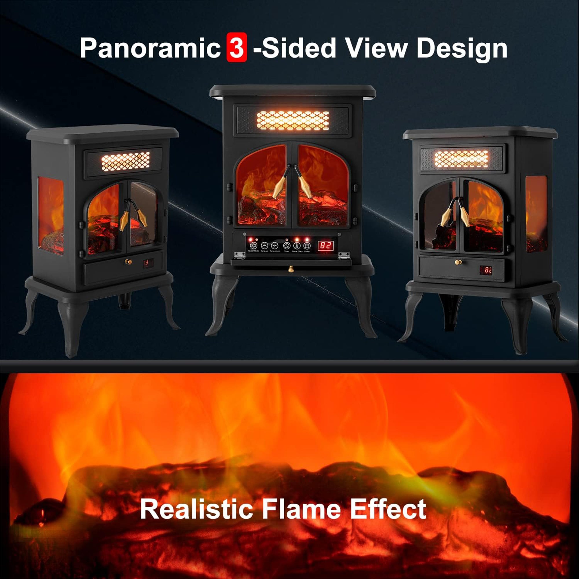 selectric Freestanding Electric Fireplace Heater w/Remote, Dark Black (2 Pack) - VMInnovations