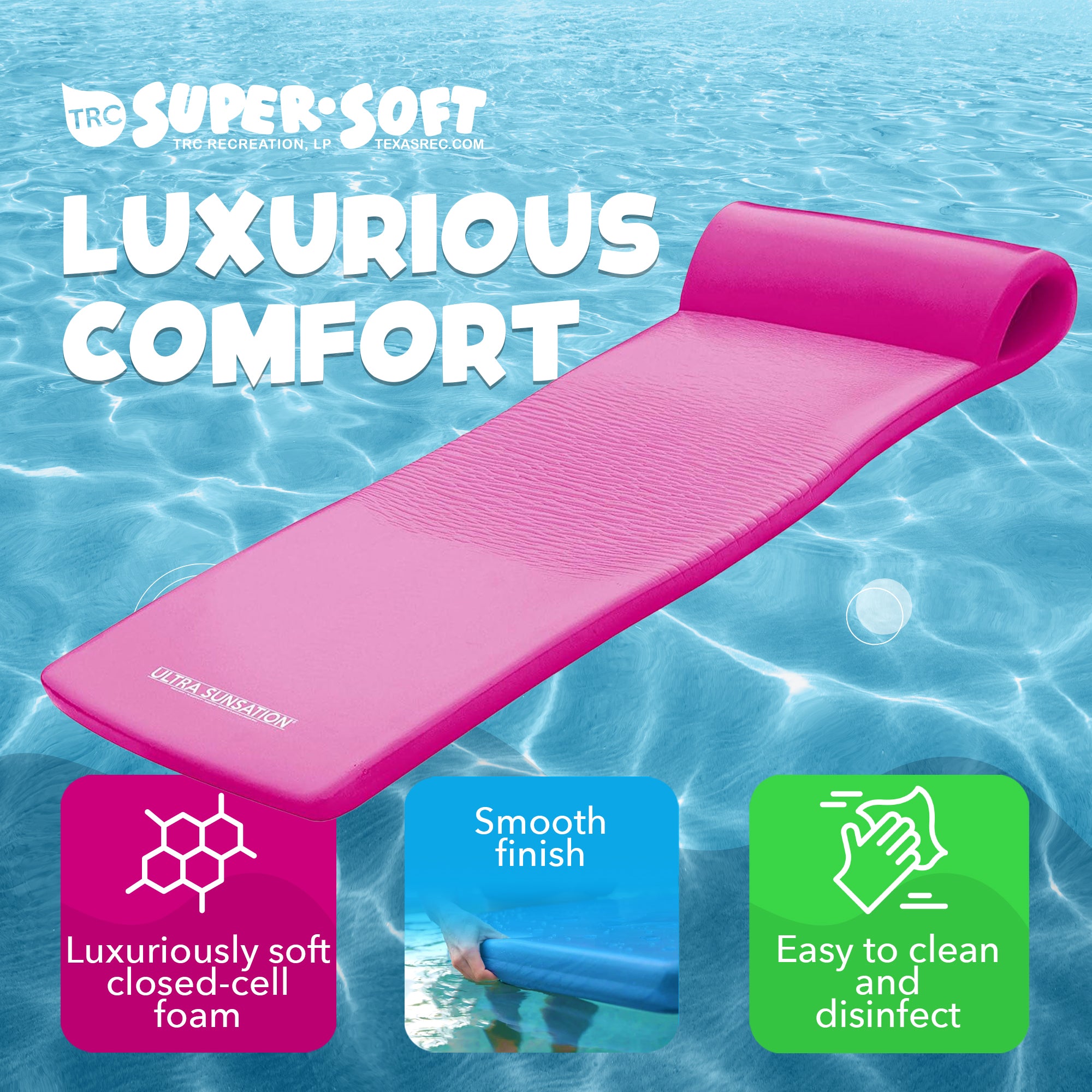 TRC Ultra Sunsation 2.5 Inch Thick Foam Pool Float Lounge Mat, Pink (Used) - VMInnovations
