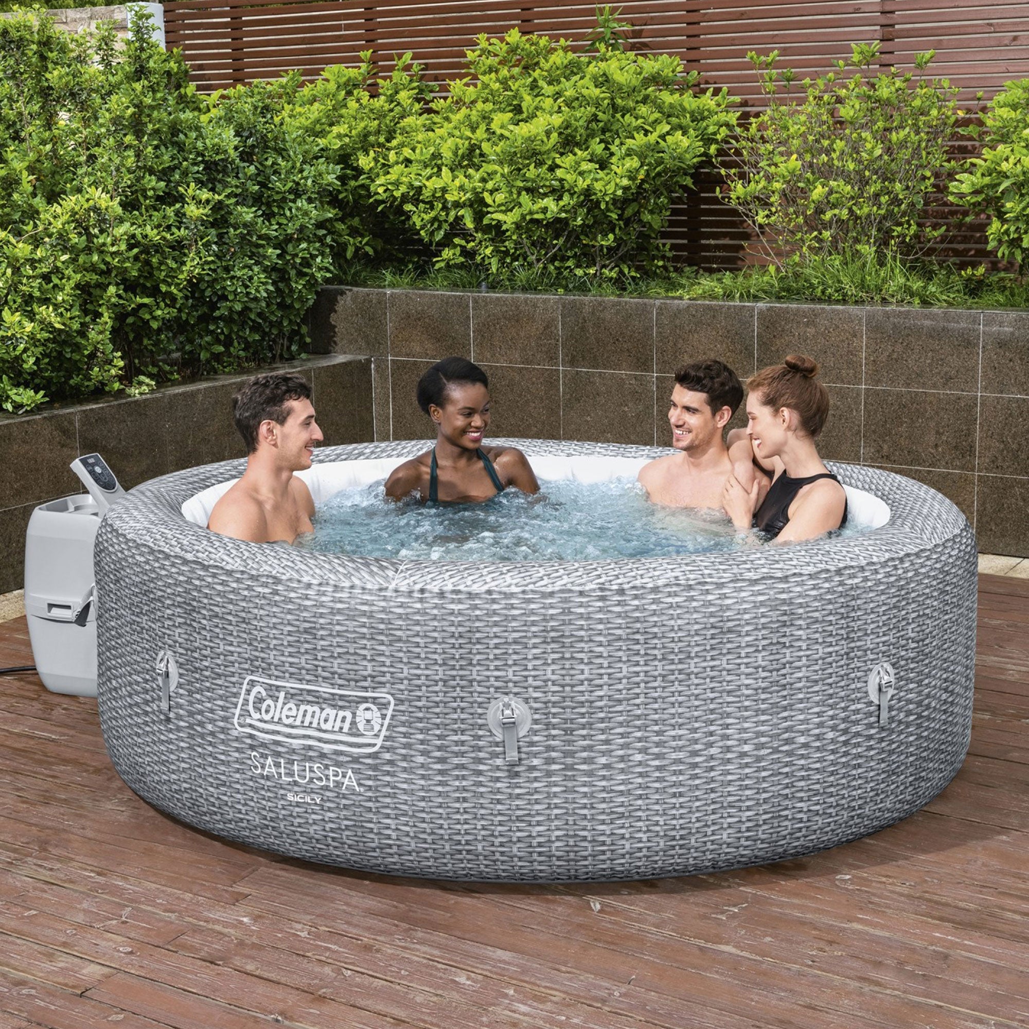 SaluSpa LED Soothing Spa Waterfall Accessory w/Sicily AirJet Inflatable Hot Tub