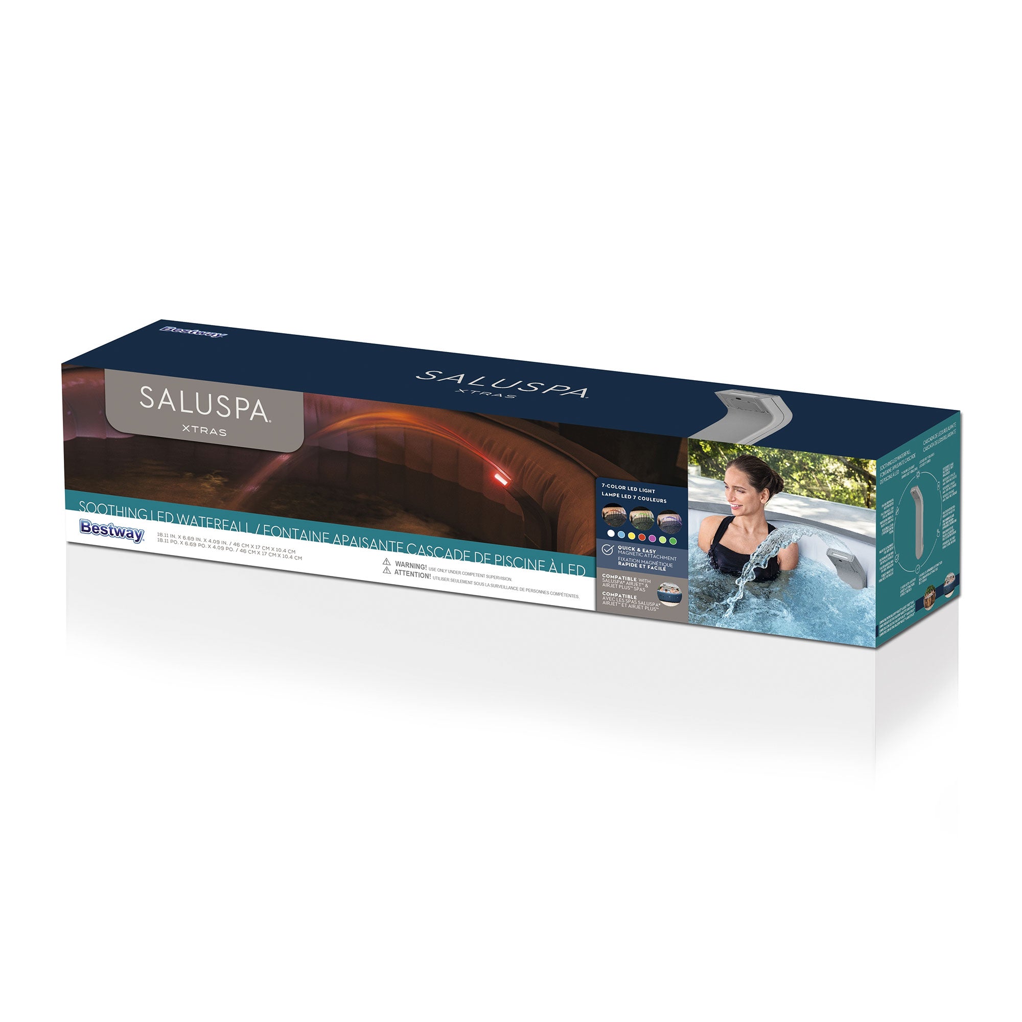 SaluSpa LED Spa Waterfall Accessory w/Bestway AirJet Inflatable Round Hot Tub