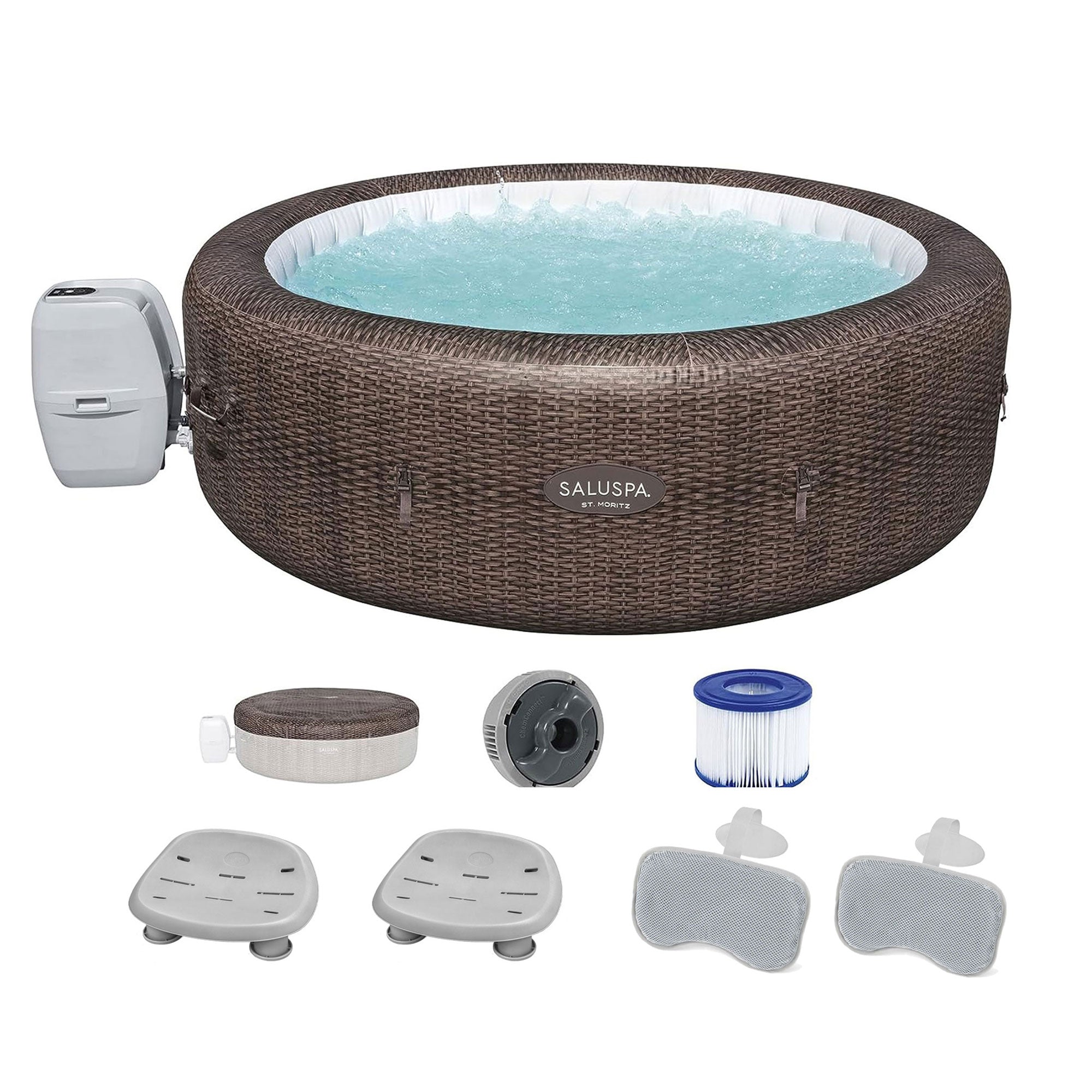 Bestway SaluSpa St Moritz Hot Tub with Set of 2 Spa Seat & 2 Headrest Pillows - VMInnovations