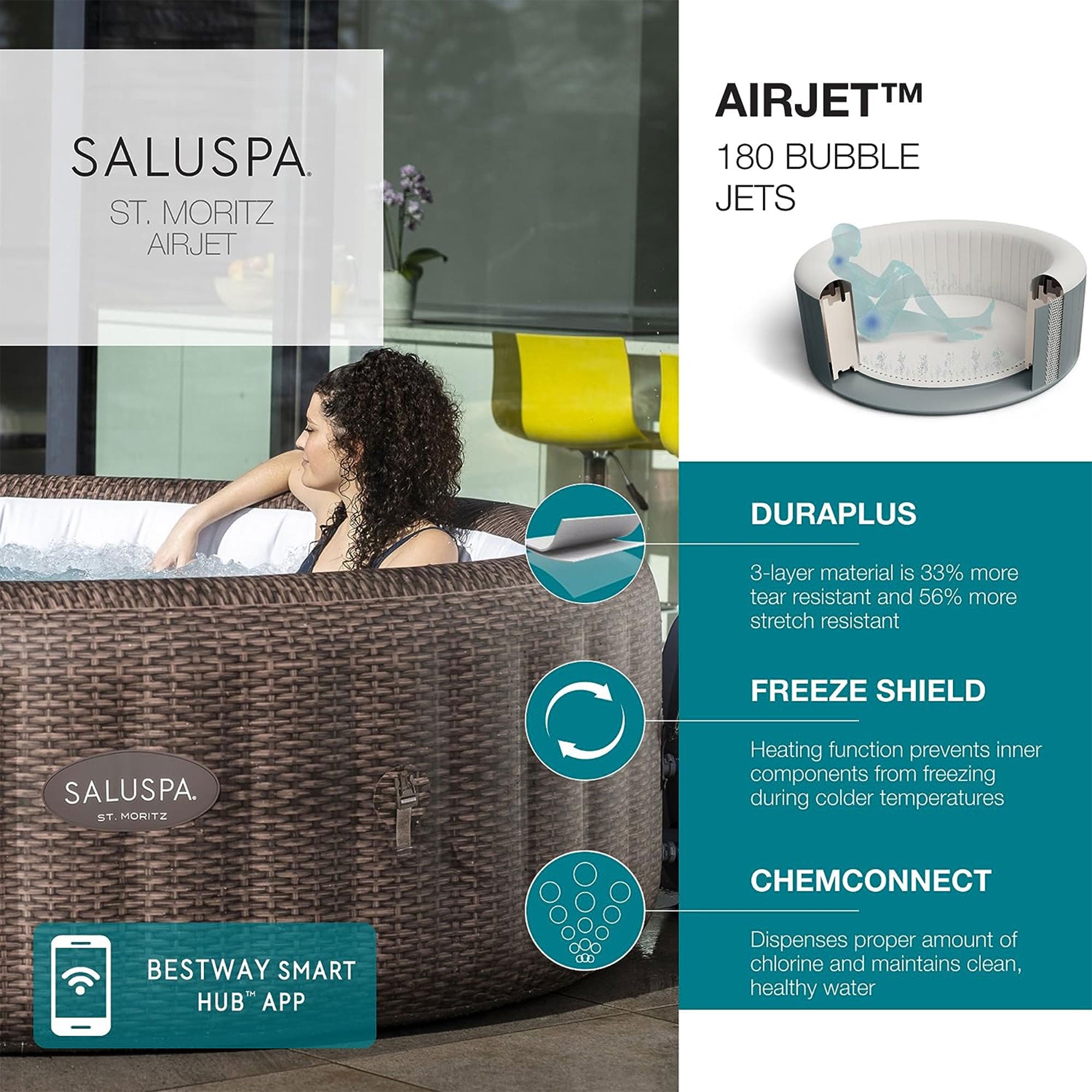 Bestway SaluSpa St Moritz Hot Tub with Set of 2 Spa Seat & 2 Headrest Pillows