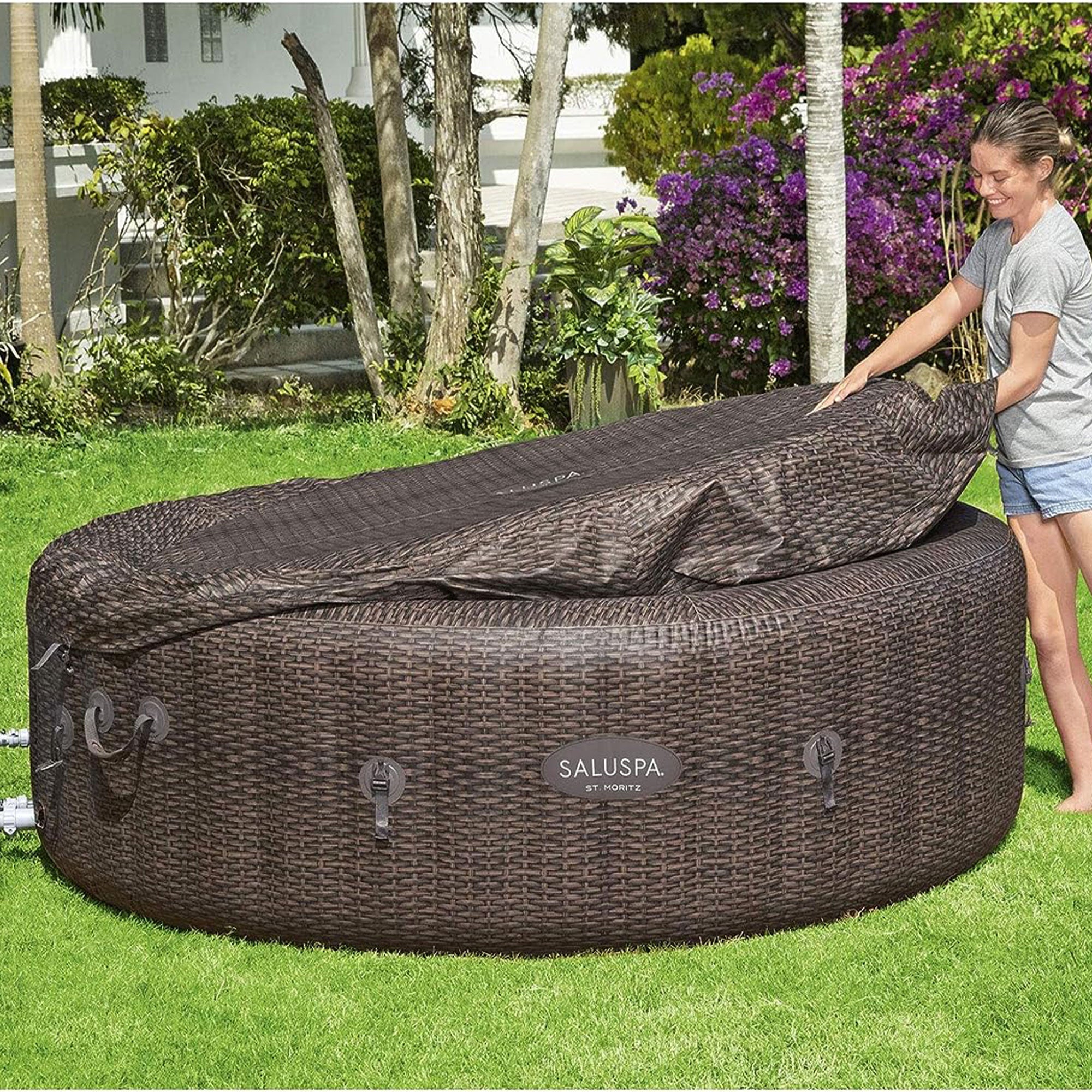 SaluSpa Color Changing Waterfall Accessory w/ Bestway SaluSpa AirJet Hot Tub