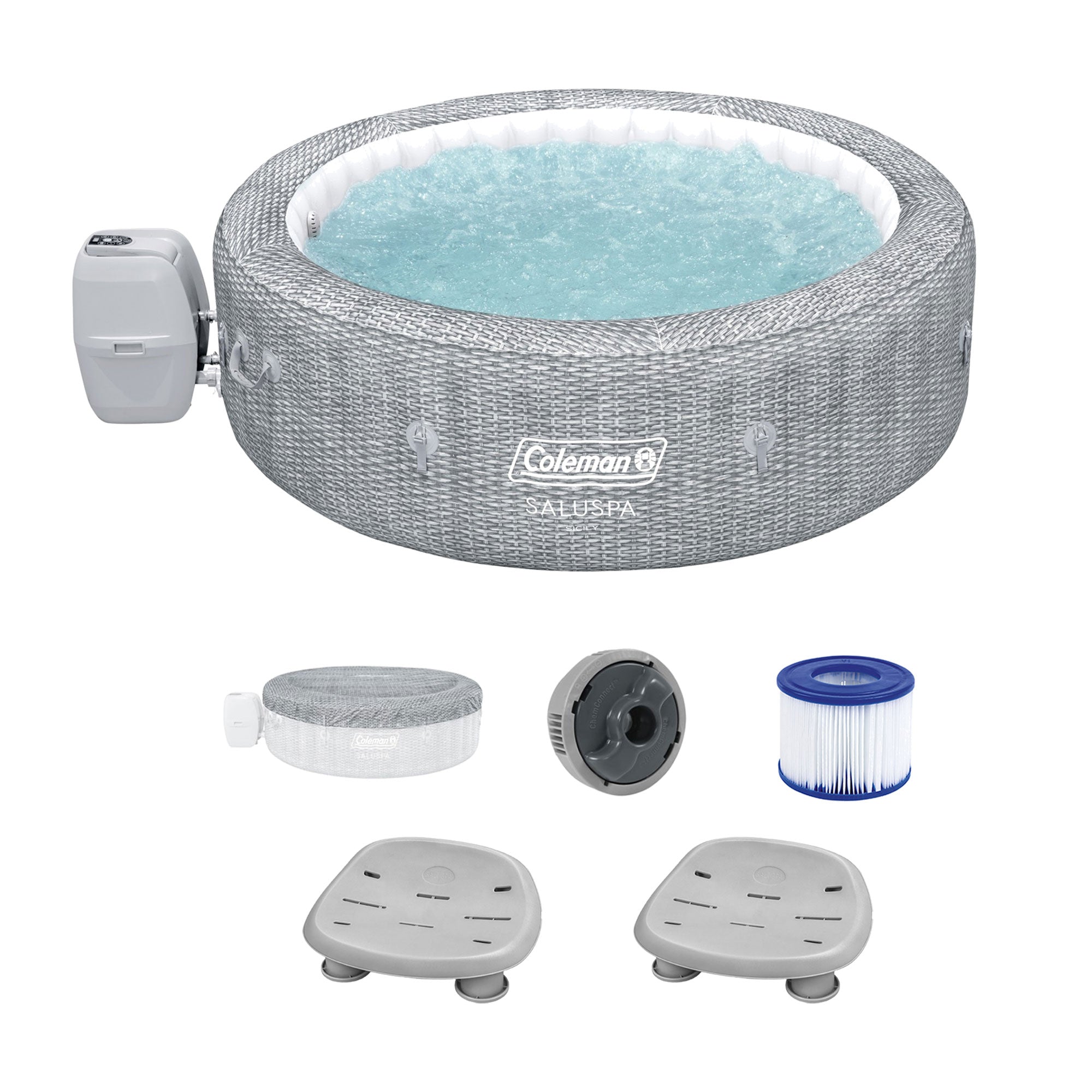 Coleman Sicily AirJet Inflatable Hot Tub with 2 Bestway SaluSpa Non-Slip Seat - VMInnovations