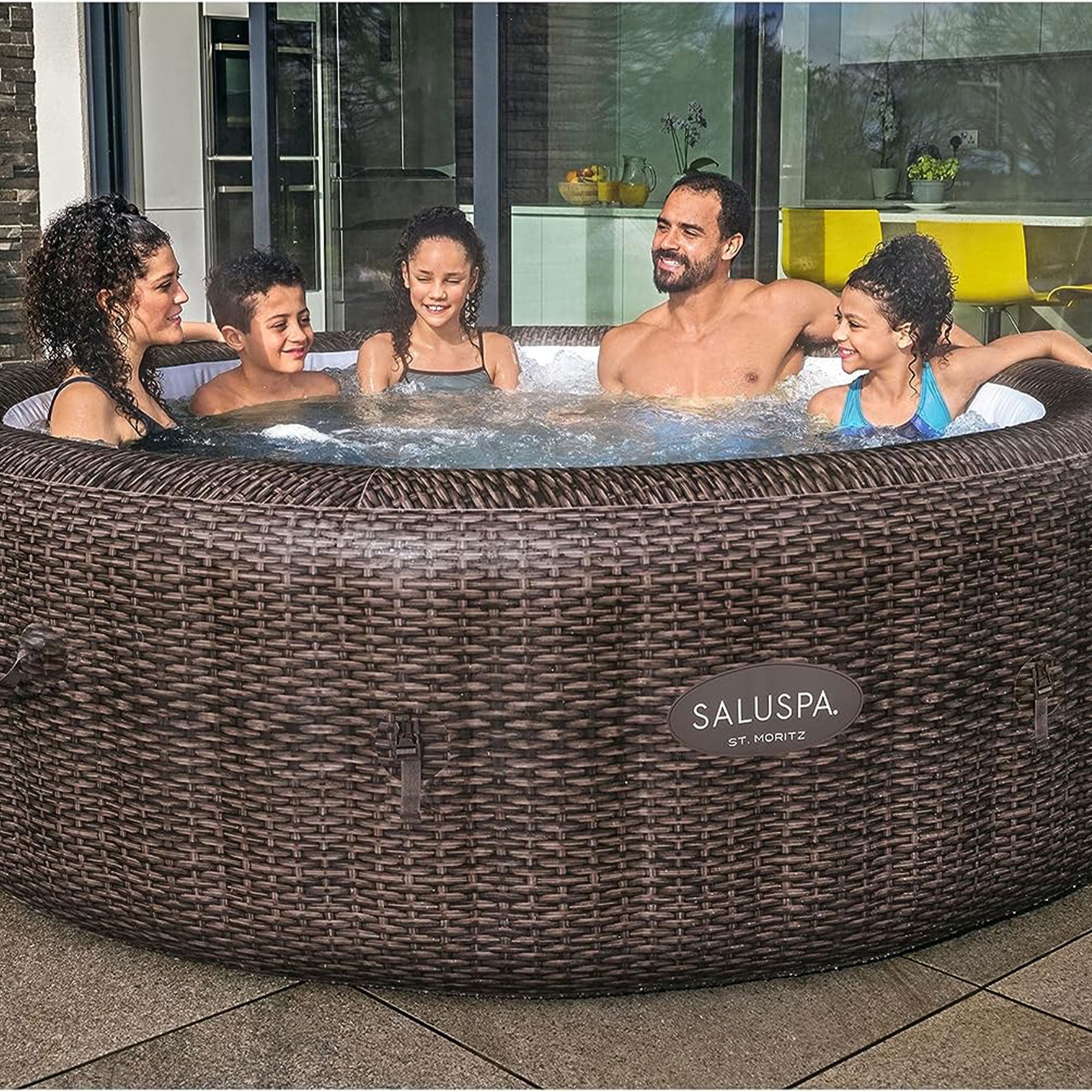 Bestway SaluSpa St Moritz Hot Tub w/Set of 4 Spa Seat & 4 Padded Pillows, Brown