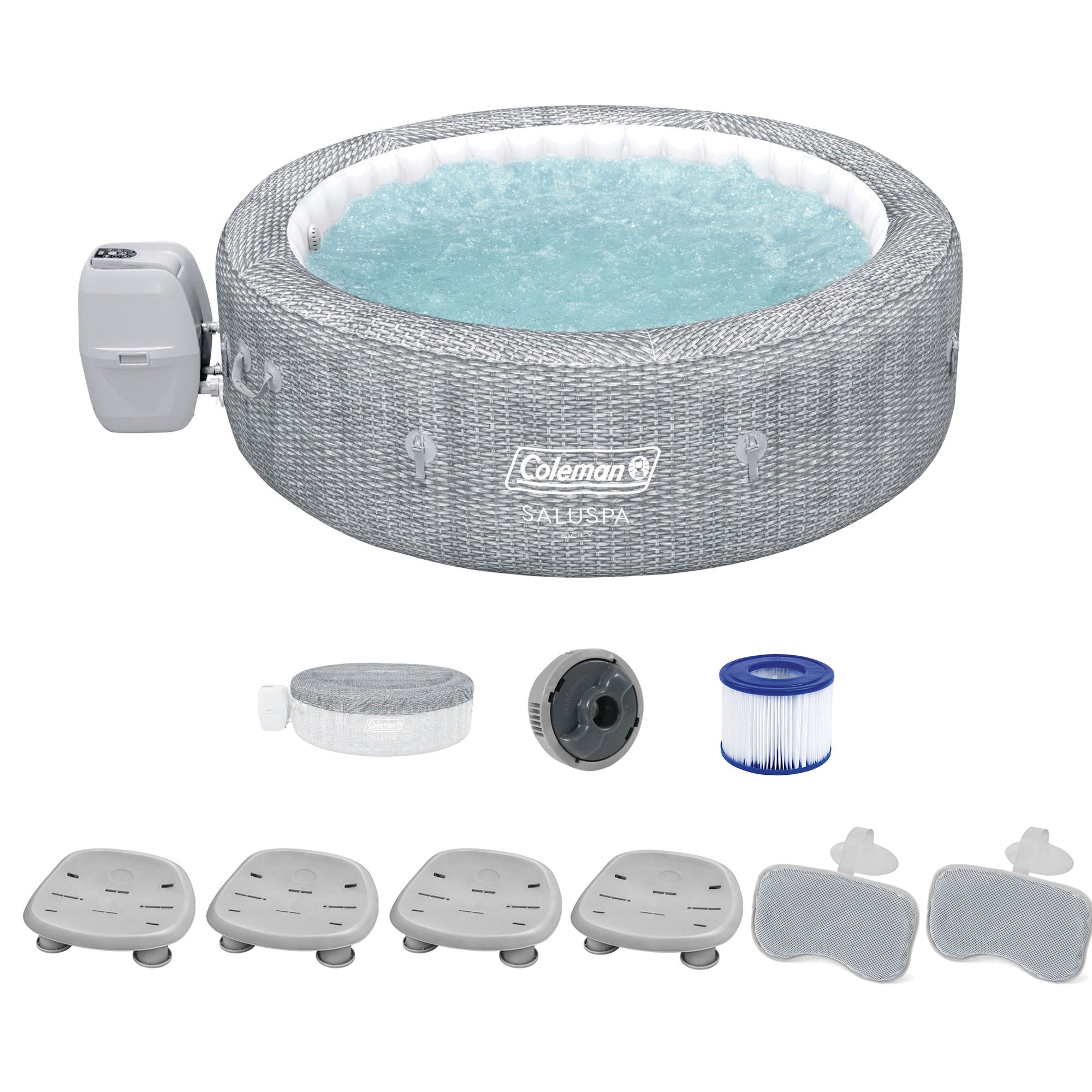 Coleman SaluSpa Sicily AirJet Hot Tub w/Bestway 4 Seats & 2 Headrest Pillow - VMInnovations