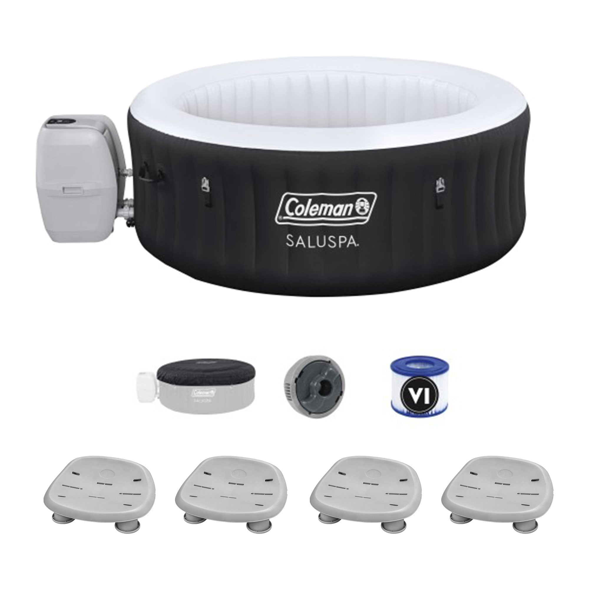 Coleman SaluSpa Round AirJet Hot Tub with Bestway 4 Sets SaluSpa Pool/Spa Seat - VMInnovations