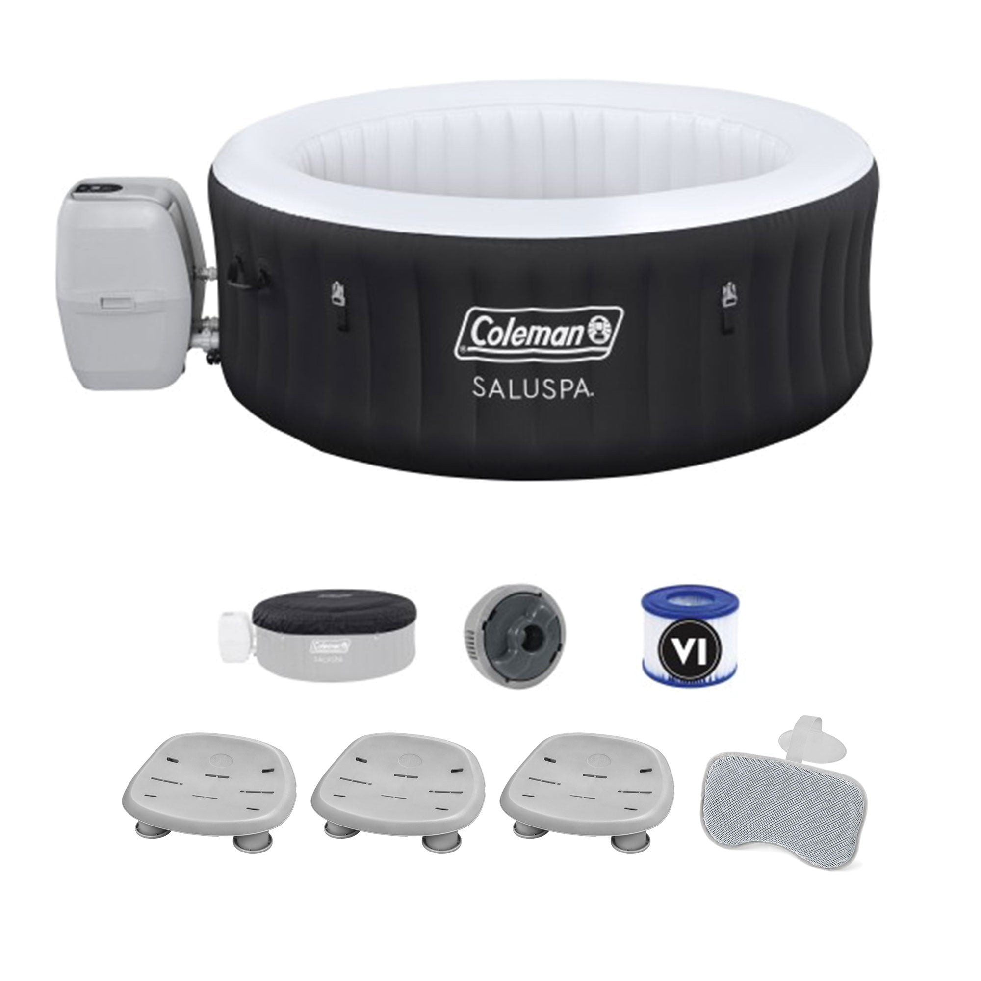 Coleman SaluSpa AirJet Hot Tub with Bestway 2 Set SaluSpa Seat & Headrest Pillow - VMInnovations