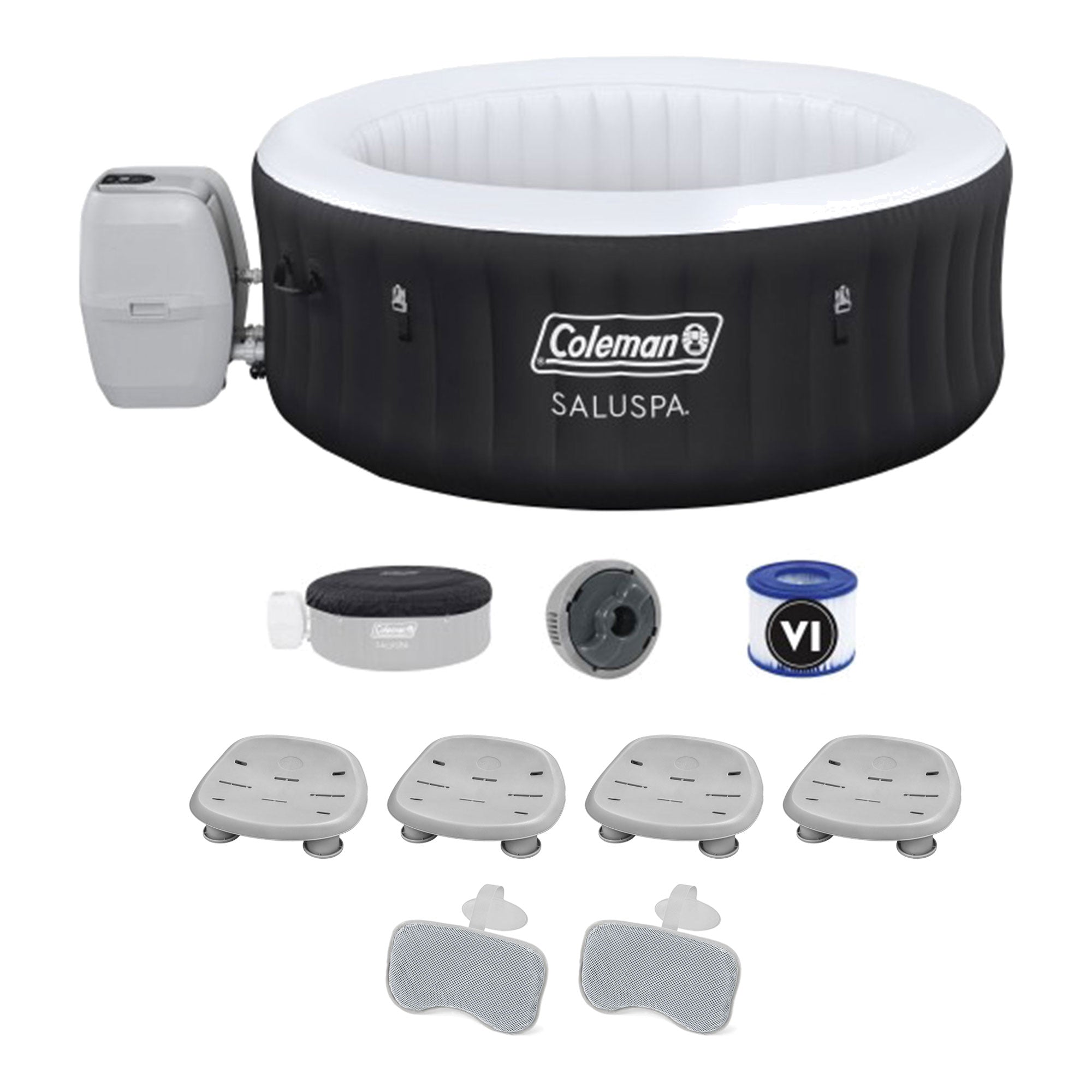 Coleman SaluSpa AirJet Hot Tub w/ Bestway 4 Set SaluSpa Seat & 2 Headrest Pillow - VMInnovations
