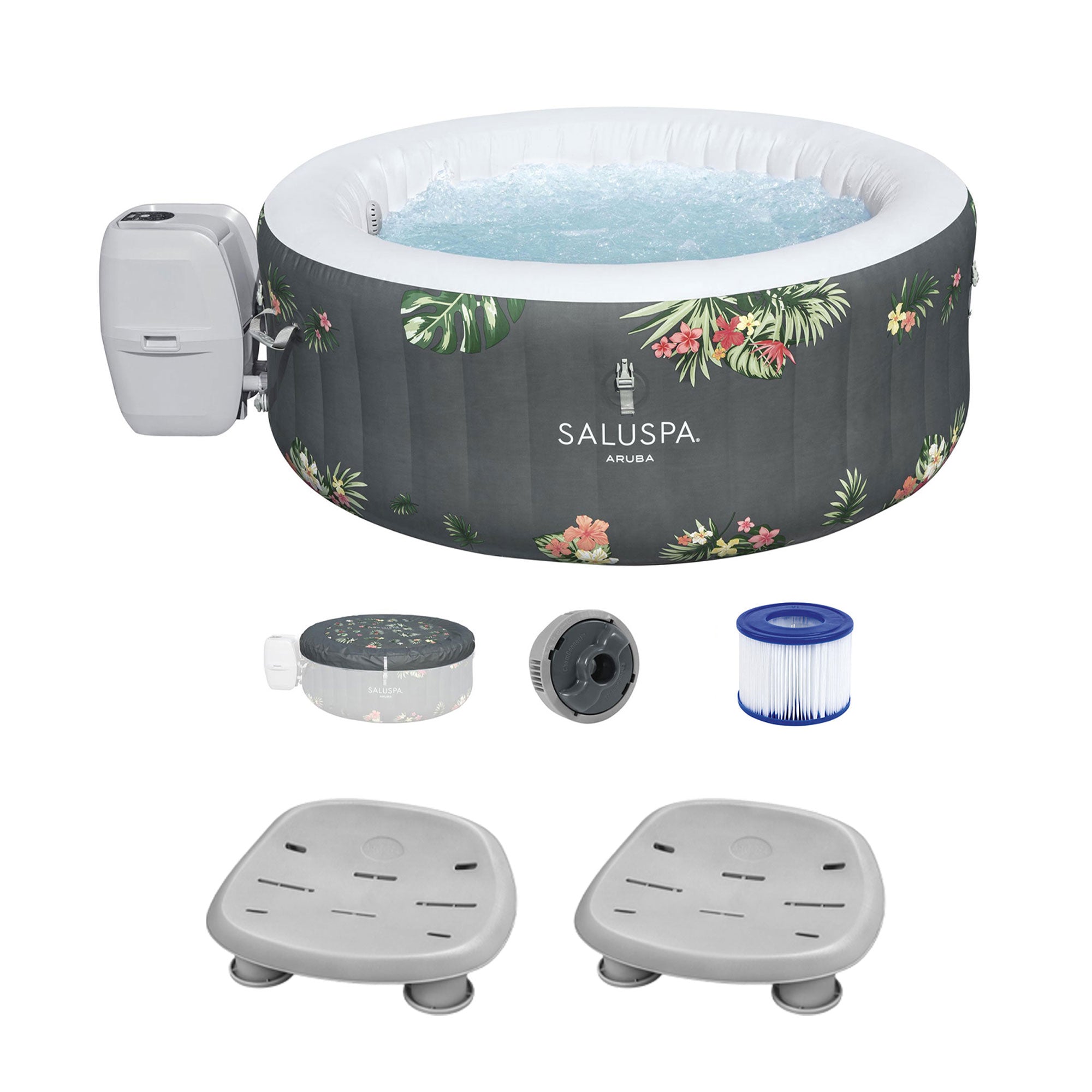 Bestway SaluSpa Aruba AirJet Inflatable Hot Tub with 2 SaluSpa Non-Slip Spa Seat