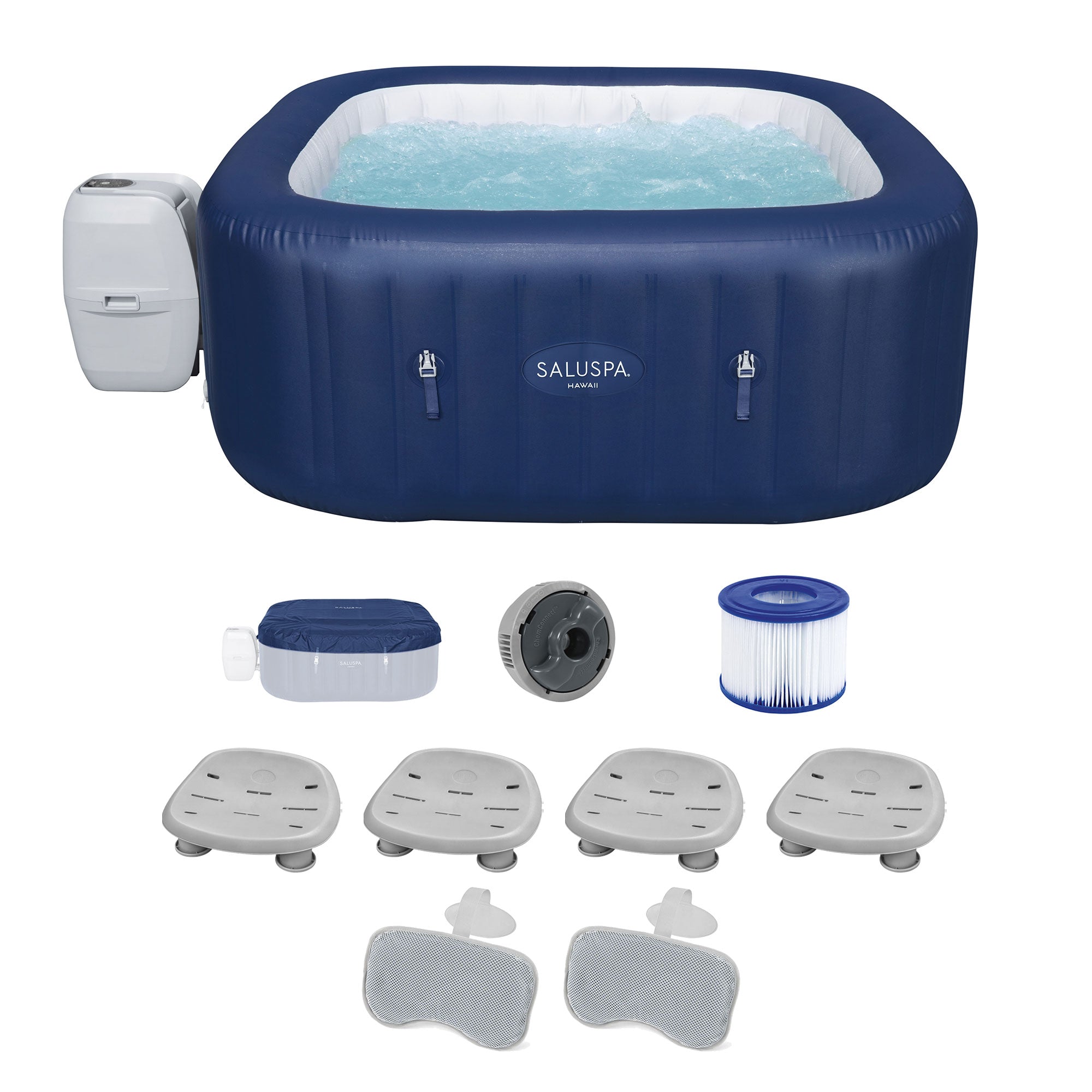 Bestway SaluSpa Hawaii AirJet Tub w/4 Bestway SaluSpa Seat & 2 Headrest Pillow