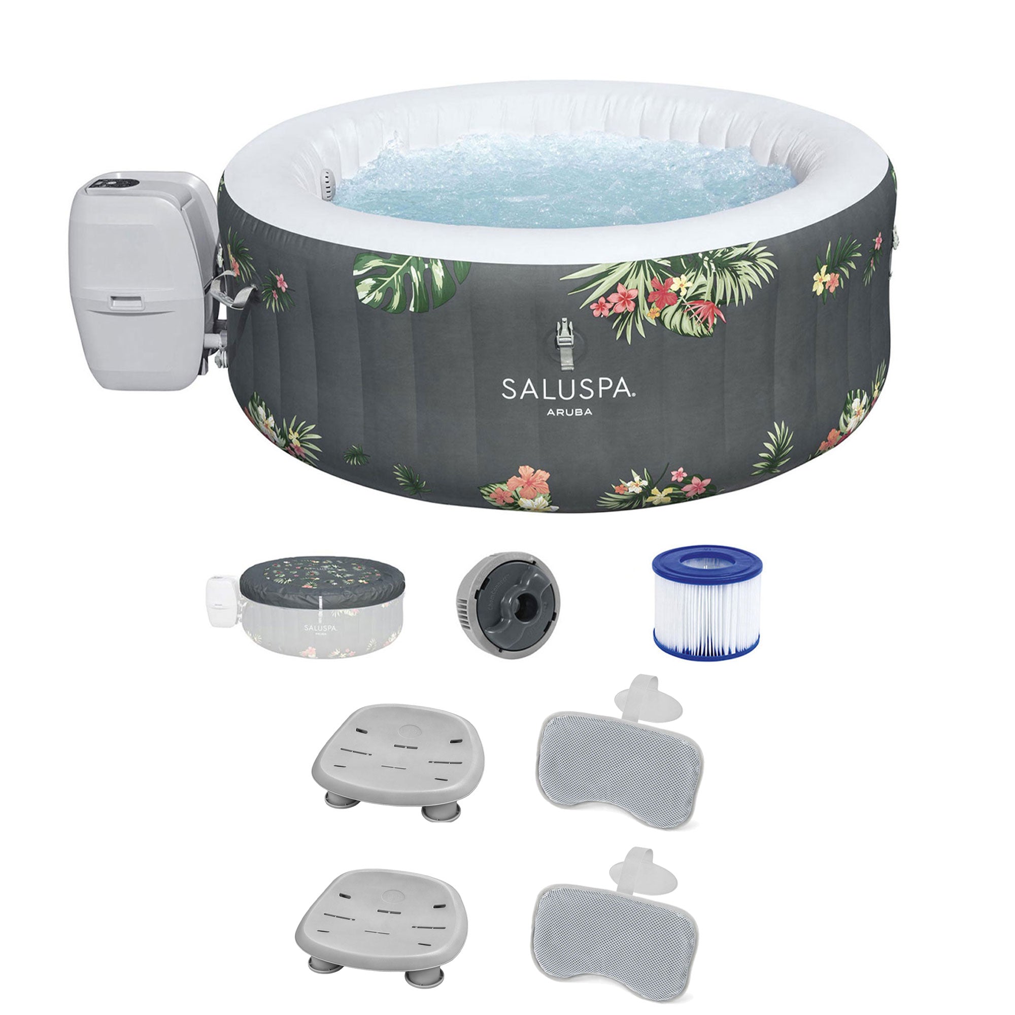 Bestway Aruba AirJet Hot Tub with 2 Non-Slip Spa Seat and 2 Headrest Pillows - VMInnovations