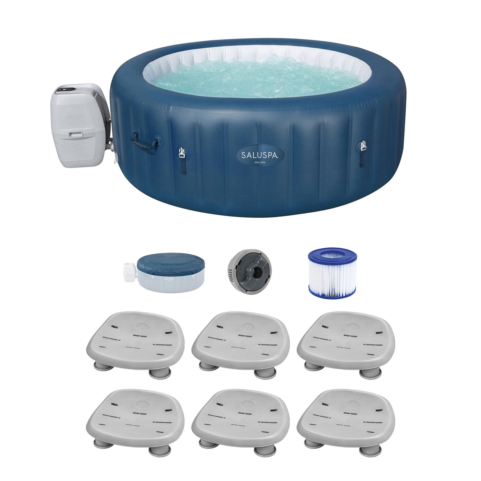 Bestway SaluSpa Milan Inflatable Hot Tub + Bestway SaluSpa Spa Seat (6 Pack))