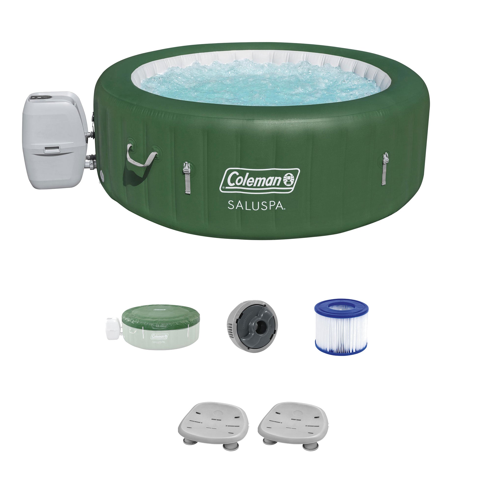 Coleman SaluSpa 6 Person Inflatable Hot Tub w/2 Bestway SaluSpa Pool & Spa Seat