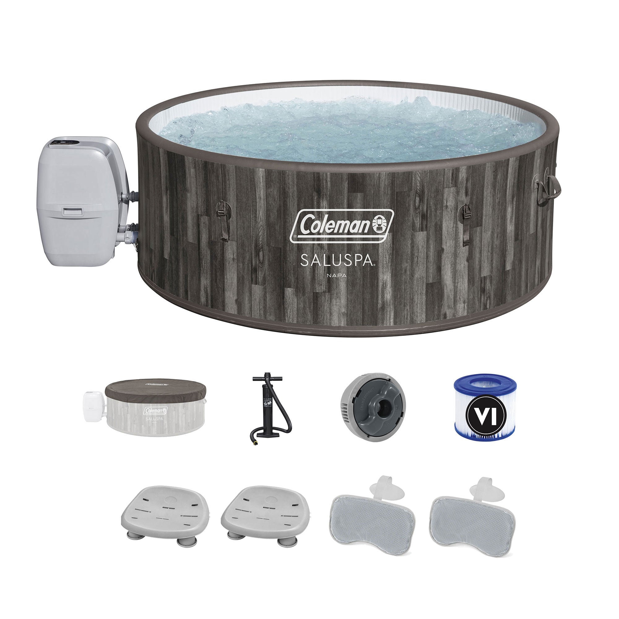 Coleman SaluSpa Hot Tub with 2-Pack Bestway SaluSpa Seat & 2 Headrest Pillows