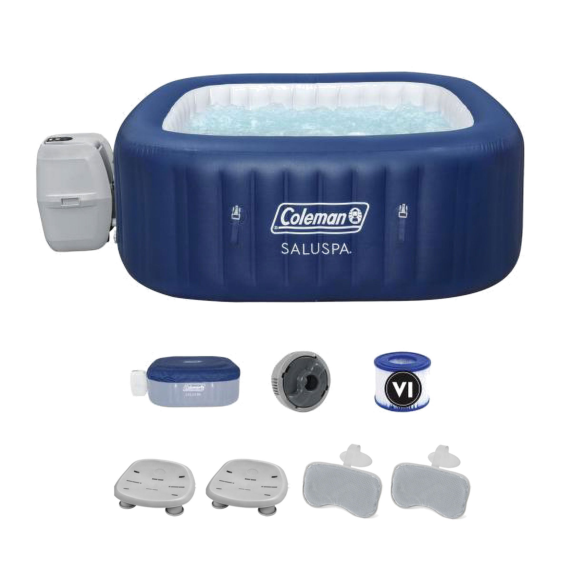 Coleman SaluSpa Atlantis Hot Tub with 2 Bestway Spa Seat and 2 Headrest Pillows - VMInnovations