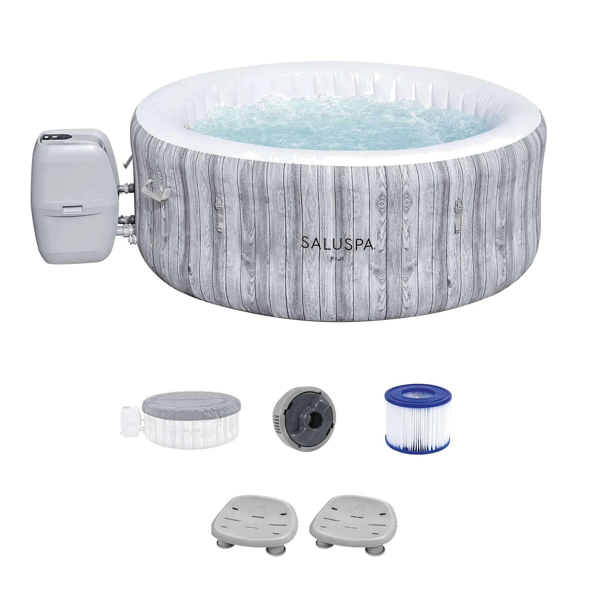 Bestway SaluSpa Fiji Hot Tub with Set of 2 Underwater Non Slip Spa Seats, Gray