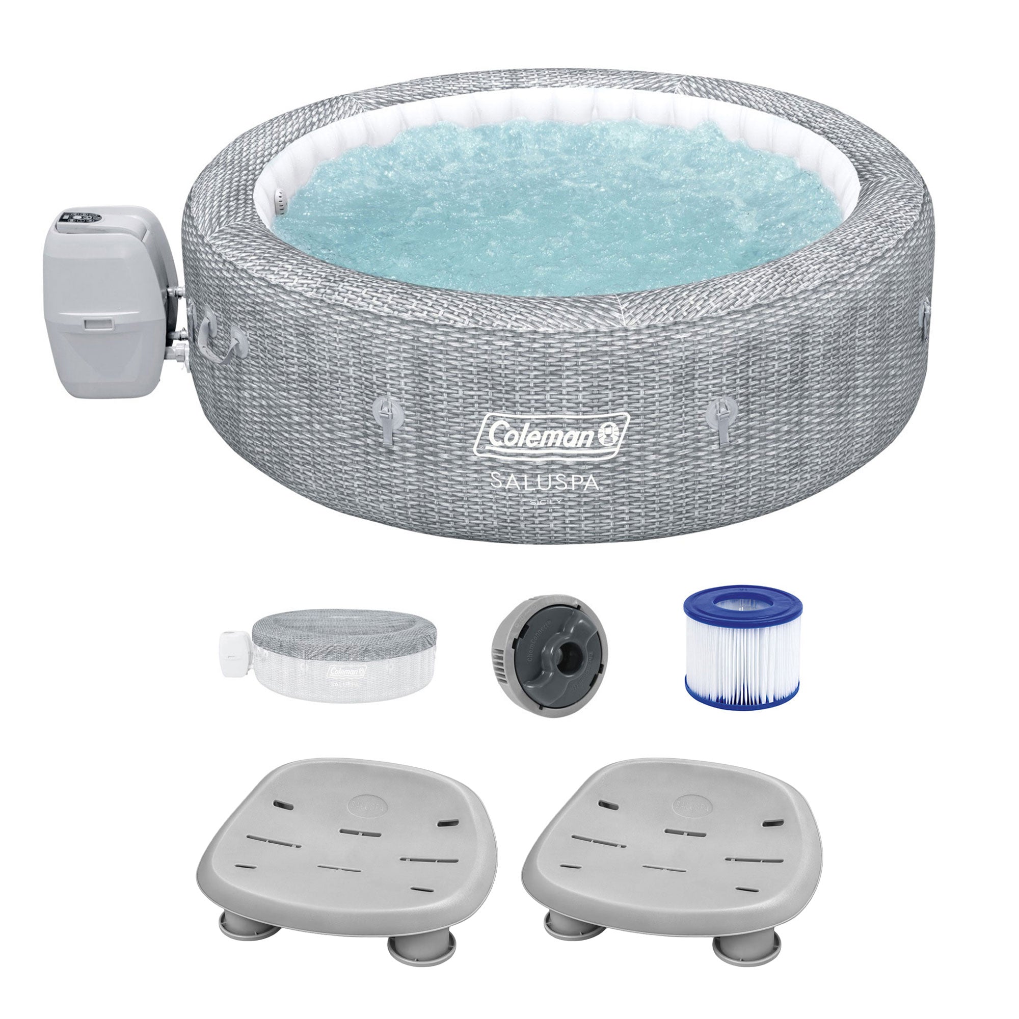 Bestway Coleman Sicily AirJet Inflatable Round Hot Tub with 2 SaluSpa Seat, Gray - VMInnovations
