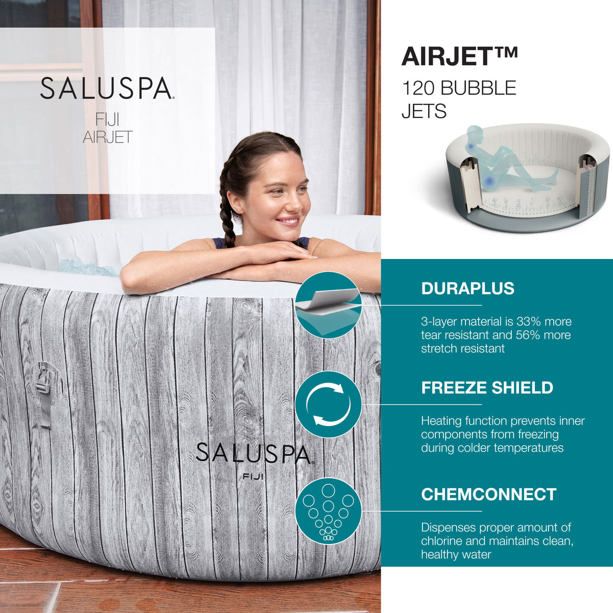 Bestway SaluSpa Fiji Hot Tub with Set of 4 Underwater Non Slip Spa Seats, Gray