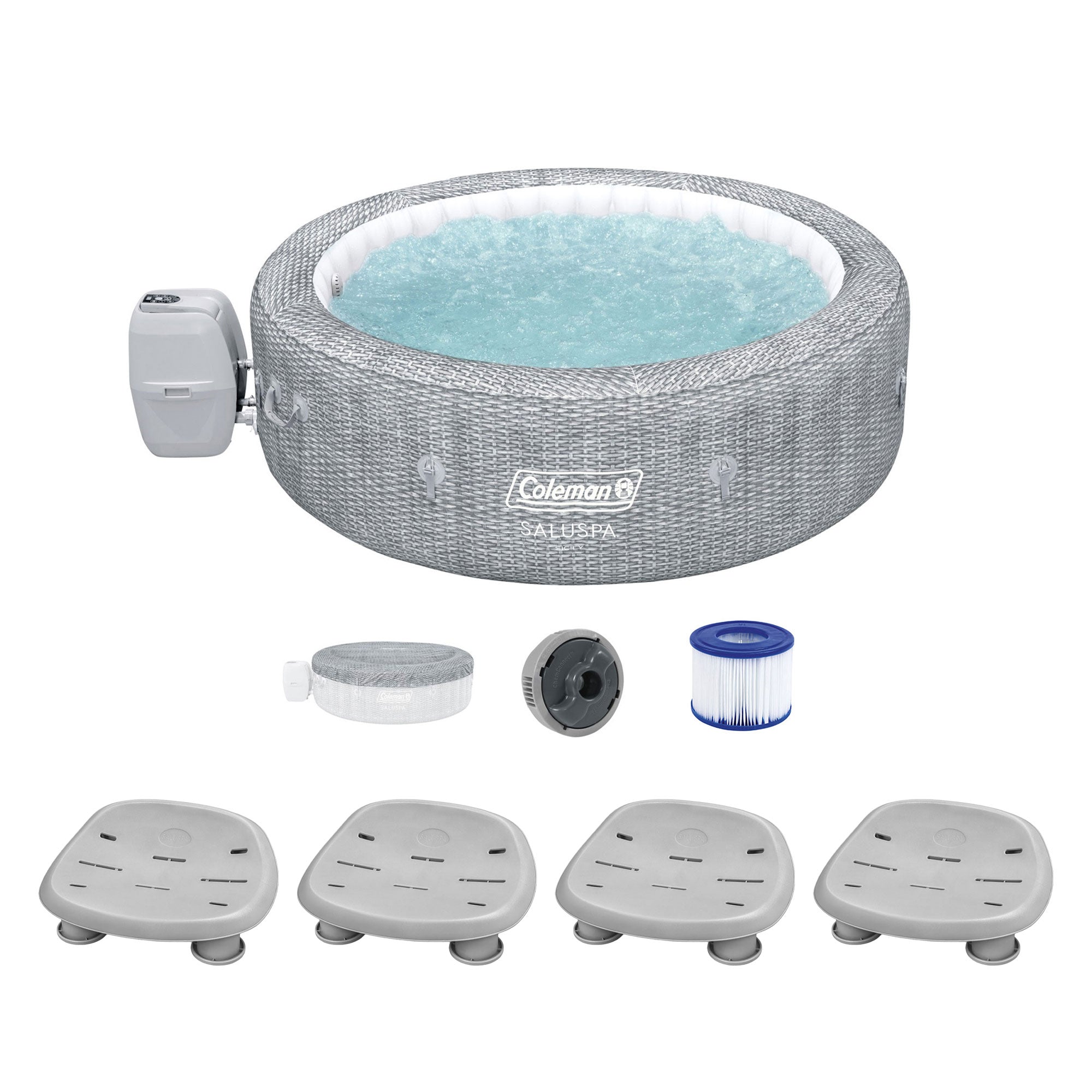 Bestway Coleman Sicily AirJet Inflatable Hot Tub with 4 SaluSpa Non-Slip Seat - VMInnovations