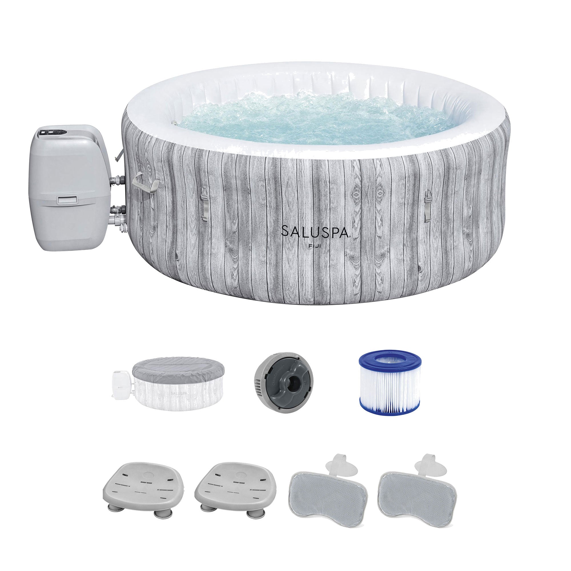 Bestway SaluSpa Fiji Hot Tub w/Set of 2 Pool Spa Seat & 2 Headrest Pillows, Gray - VMInnovations